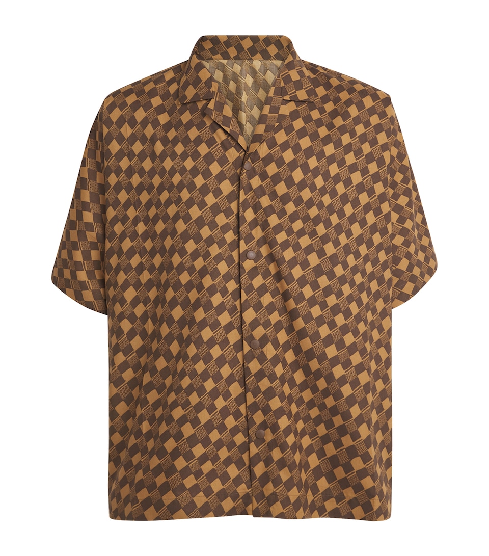 IM MEN Mens Printed Short Sleeve Shirt Dark Brown