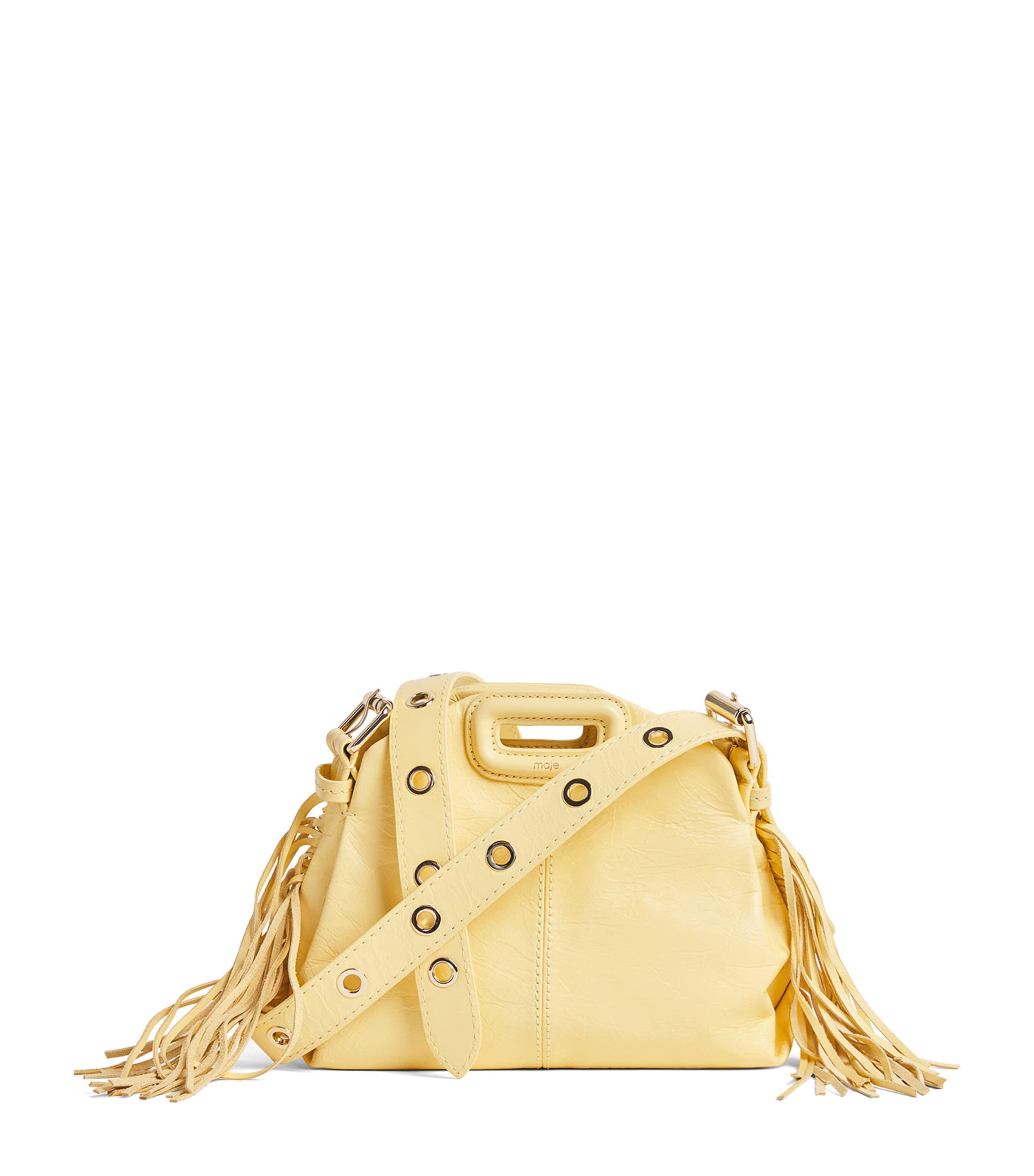 Maje Mini Leather Miss M Shoulder Bag Pale Yellow