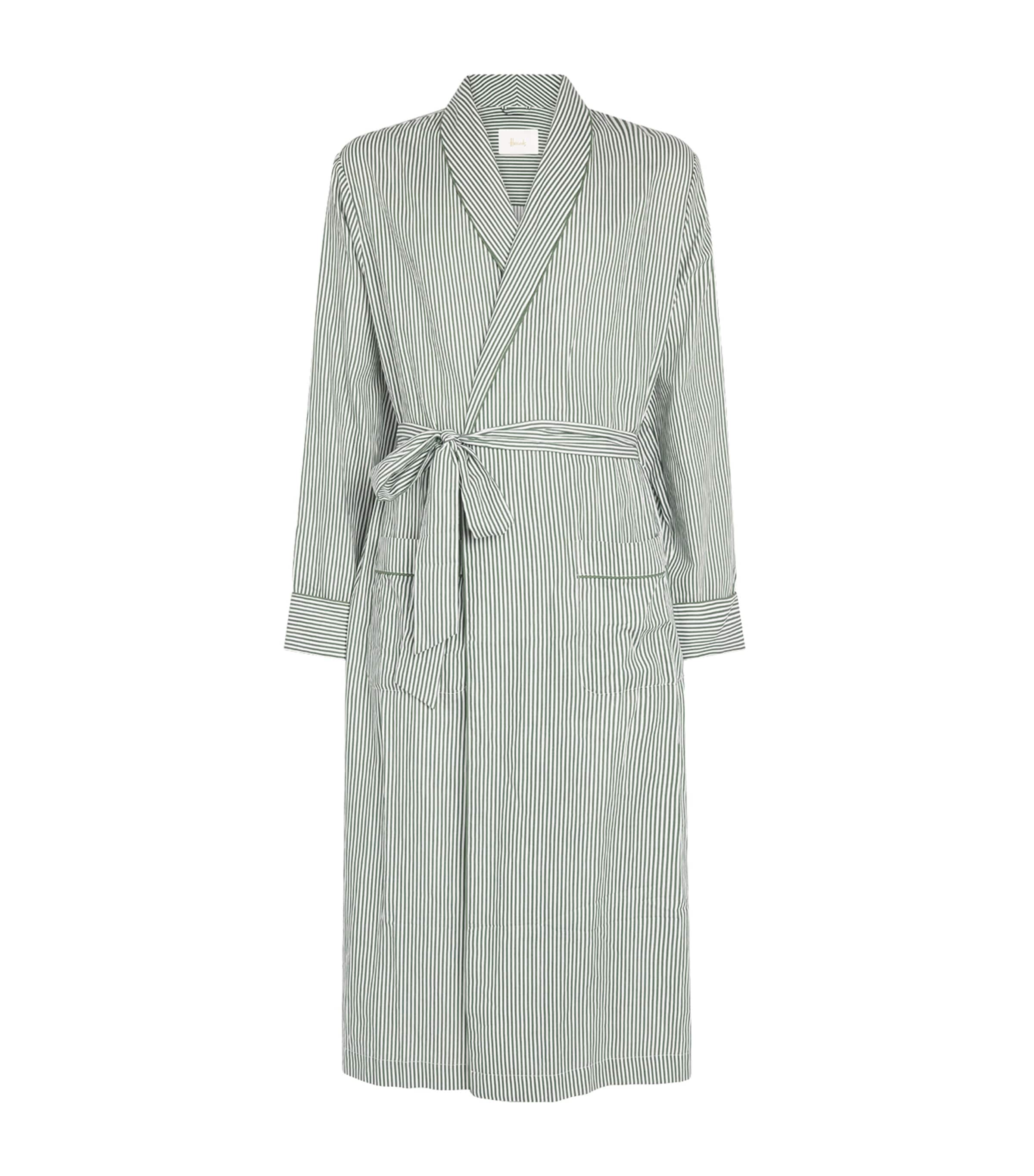 Harrods Mens Cotton Stripe Robe Green