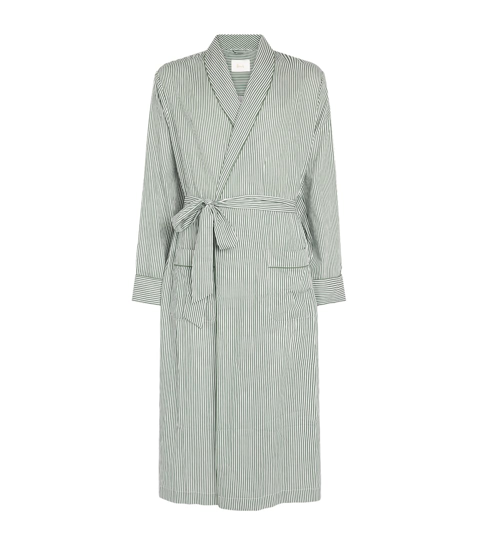 Harrods Mens Cotton Stripe Robe Green