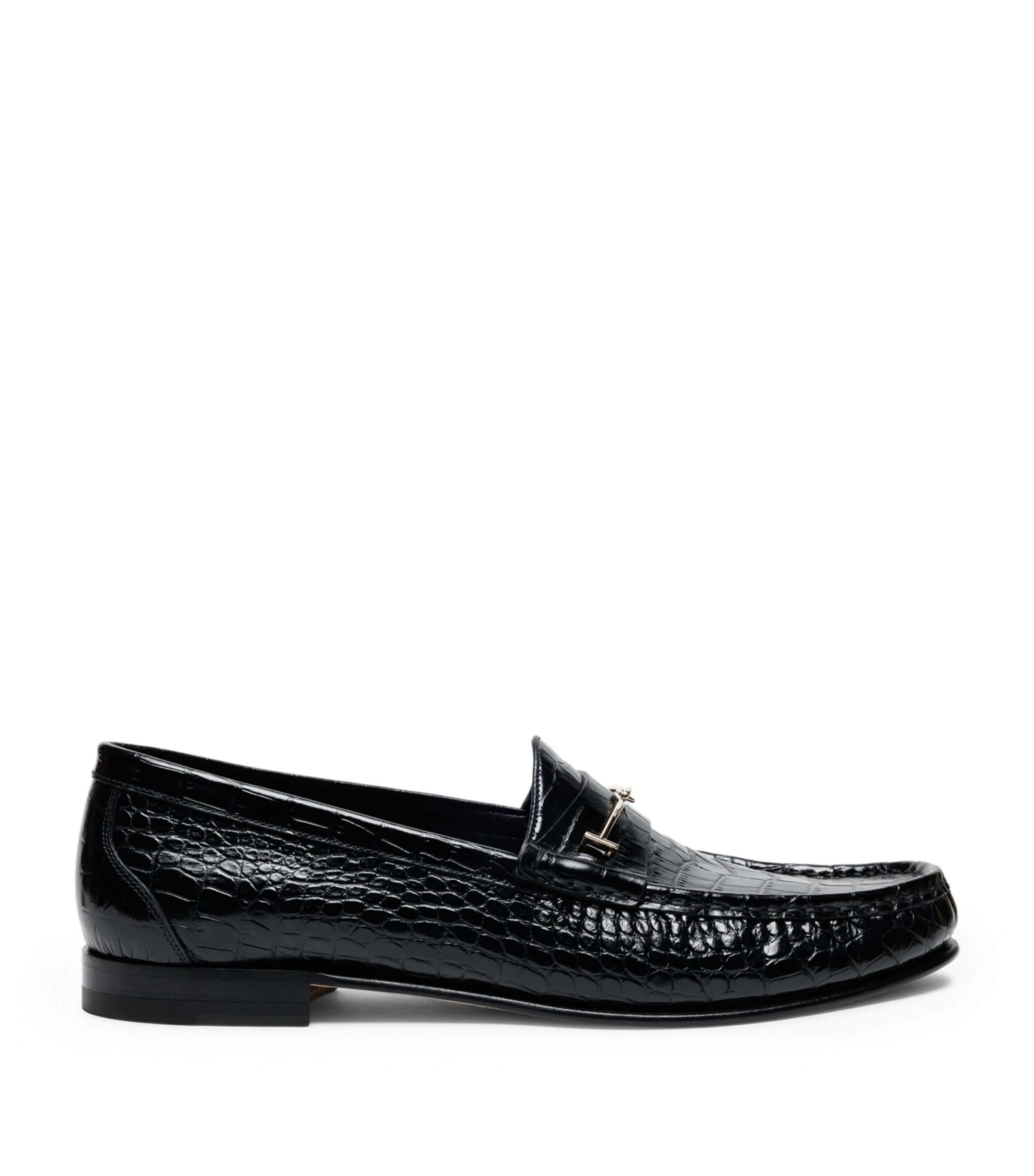 TOM FORD Calf Leather Croc-Embossed Oscar Loafers Naa