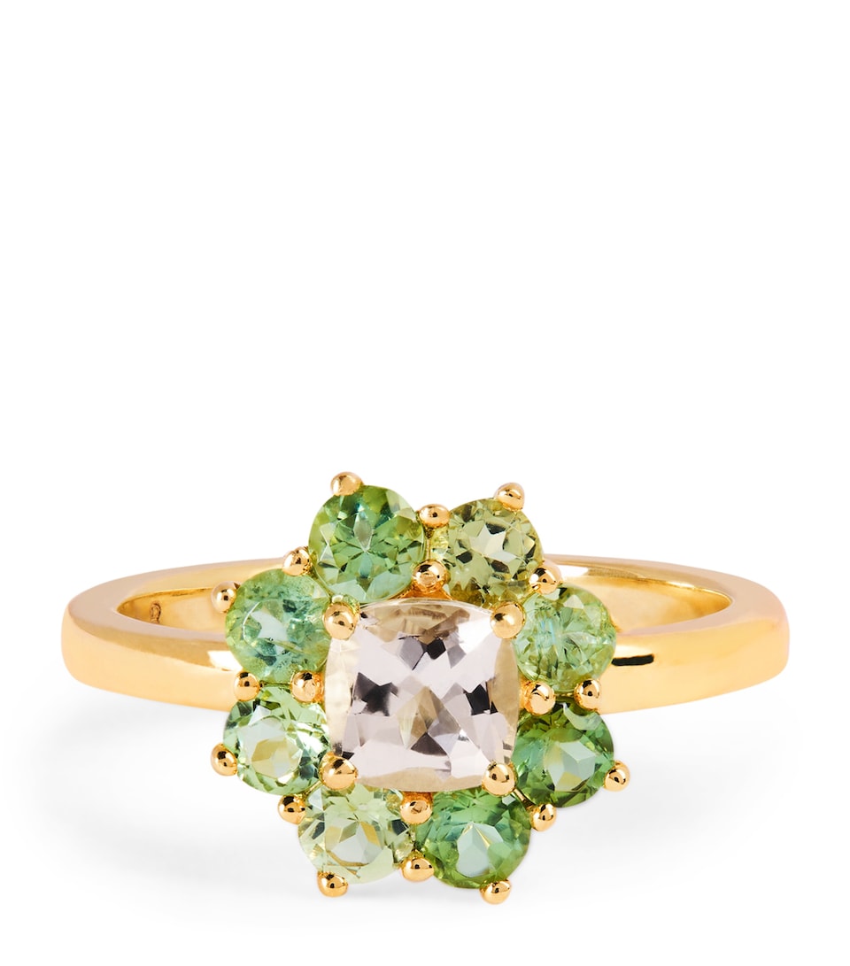 Yellow Gold and Tourmaline Flower Ring