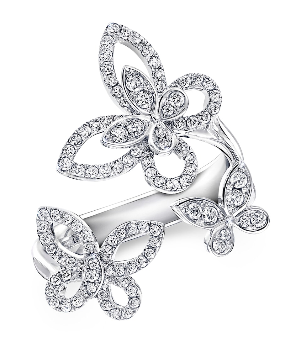 White Gold and Diamond Butterfly Ring (One Size)