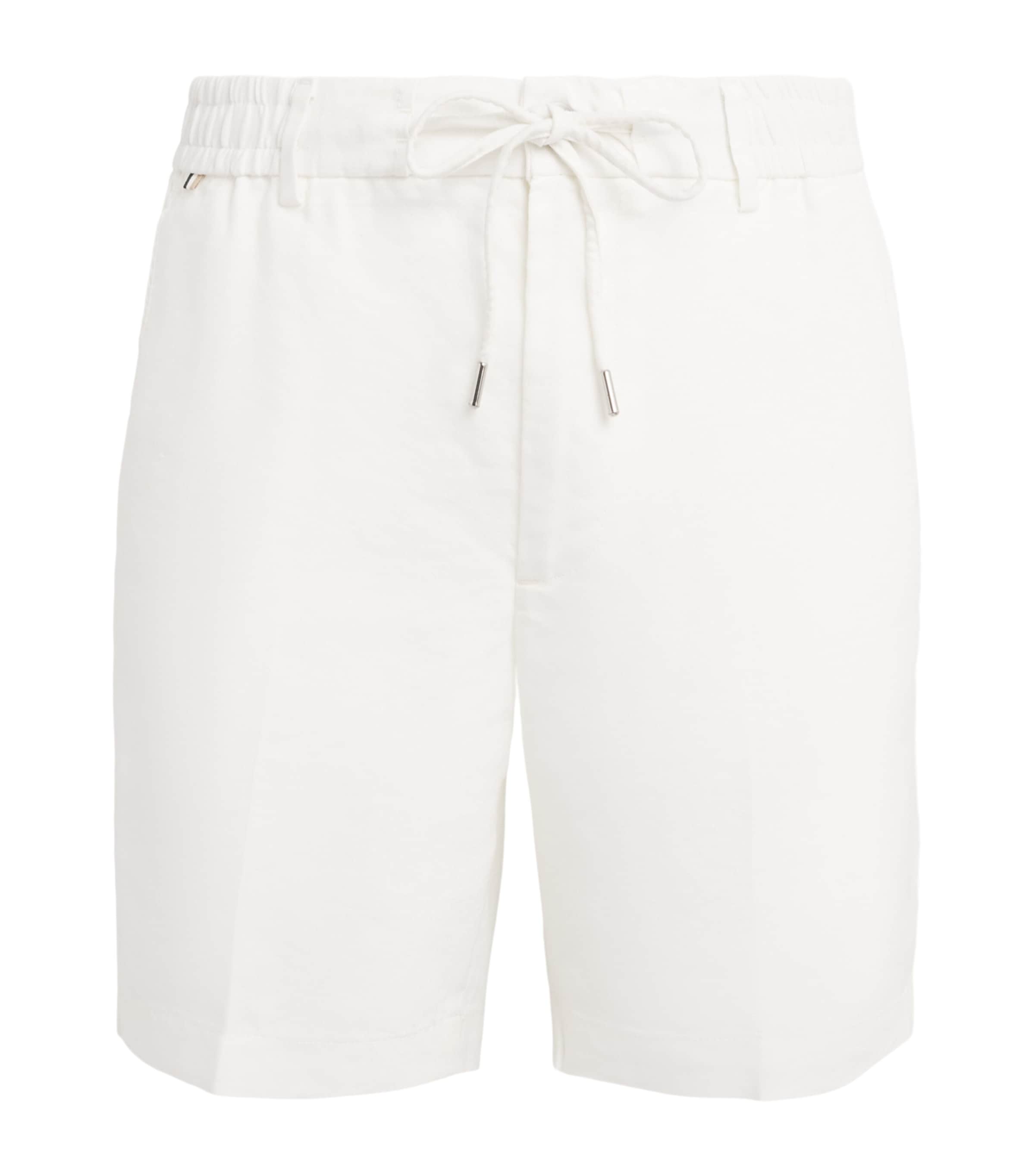 BOSS Mens Linen-Blend Drawstring Shorts White
