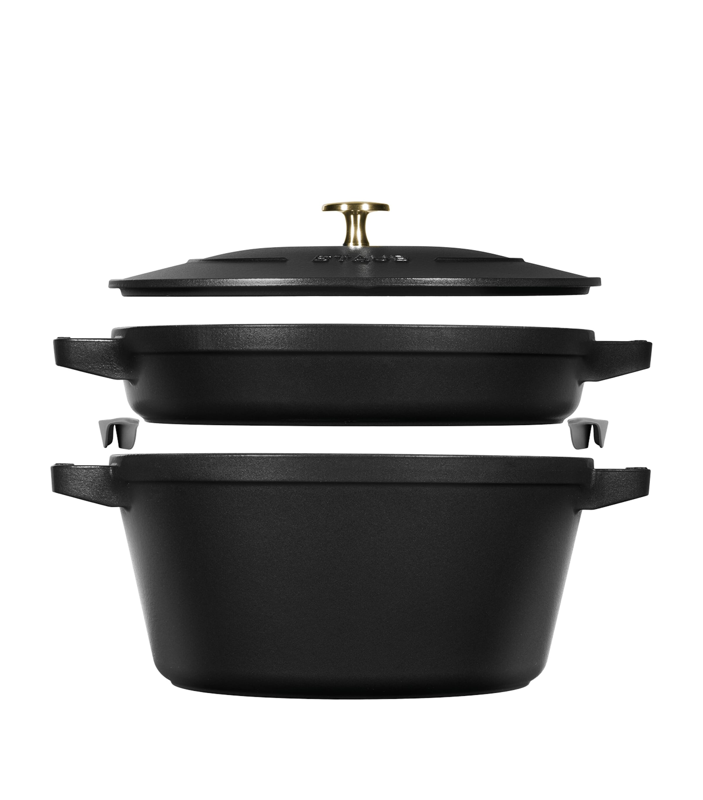 Staub 2-Piece Round Stackable Cocotte Set Black
