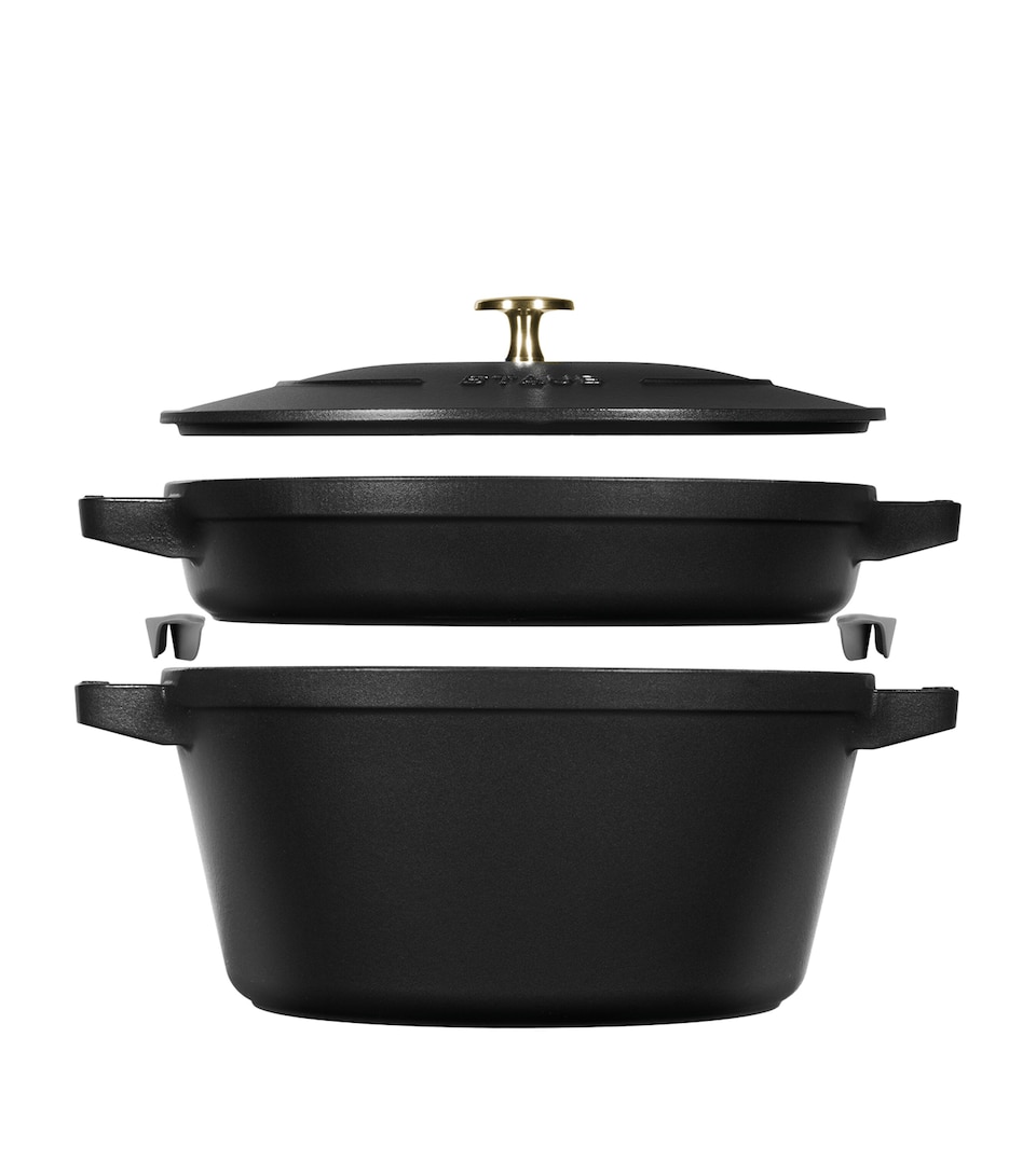 Staub 2-Piece Round Stackable Cocotte Set Black