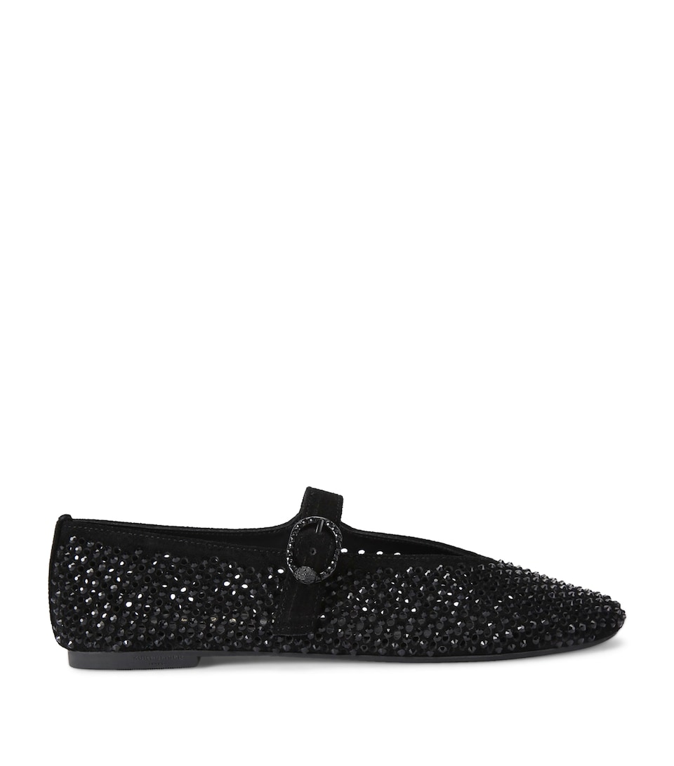 Kurt Geiger London Suede Embellished Mayfair Ballet Flats Black