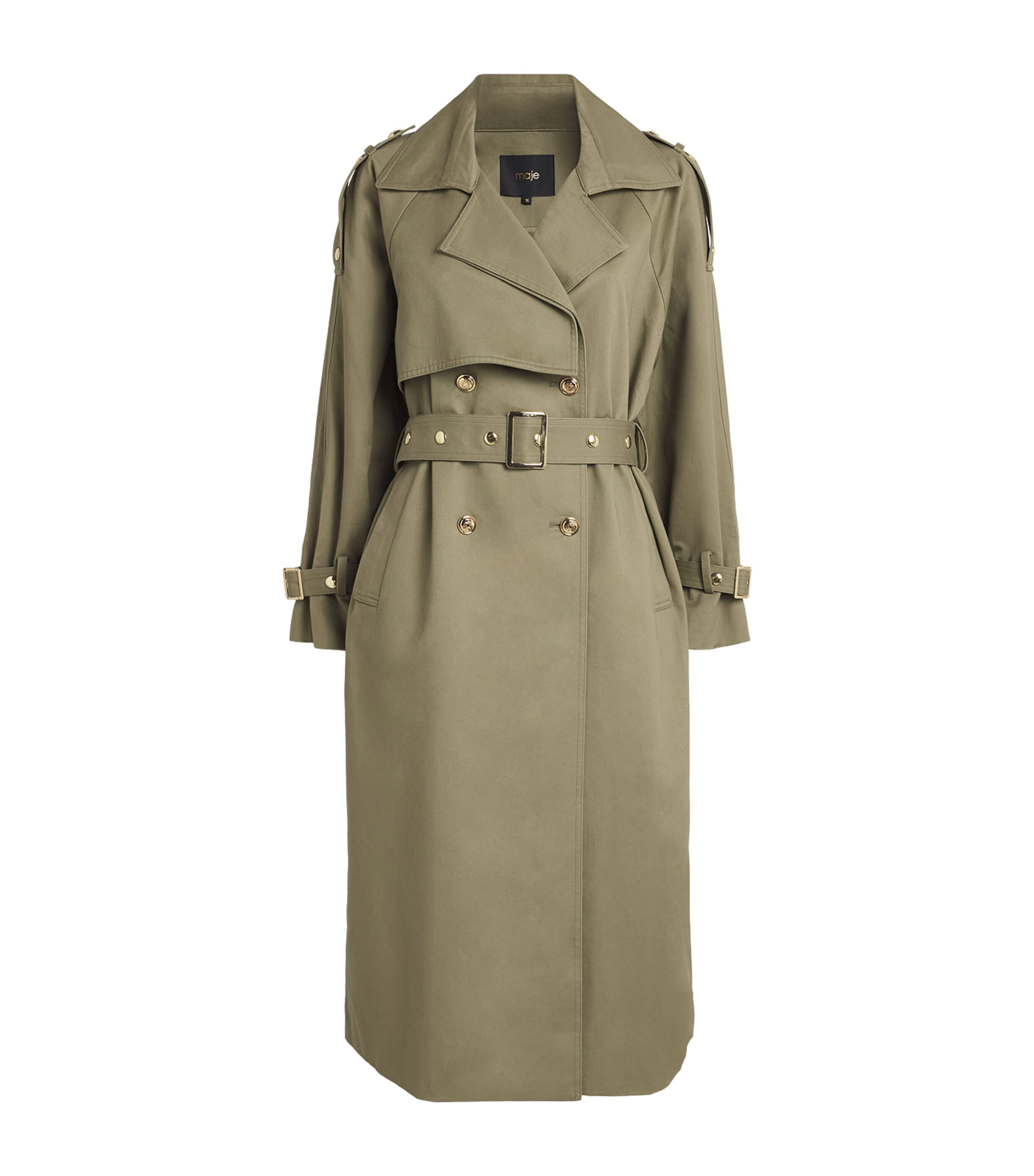Maje Womens Cotton Belted Trench Coat Khaki
