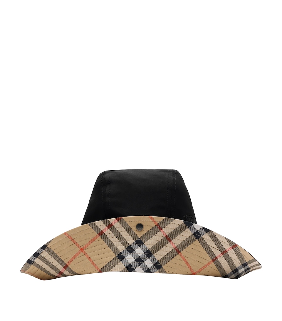 Burberry Cotton Gabardine Check Brim Hat Black