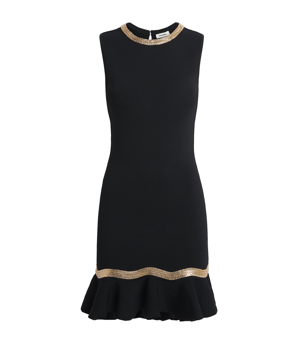 Sandro Paris Womens Knitted Chain-Detail Mini Dress Black