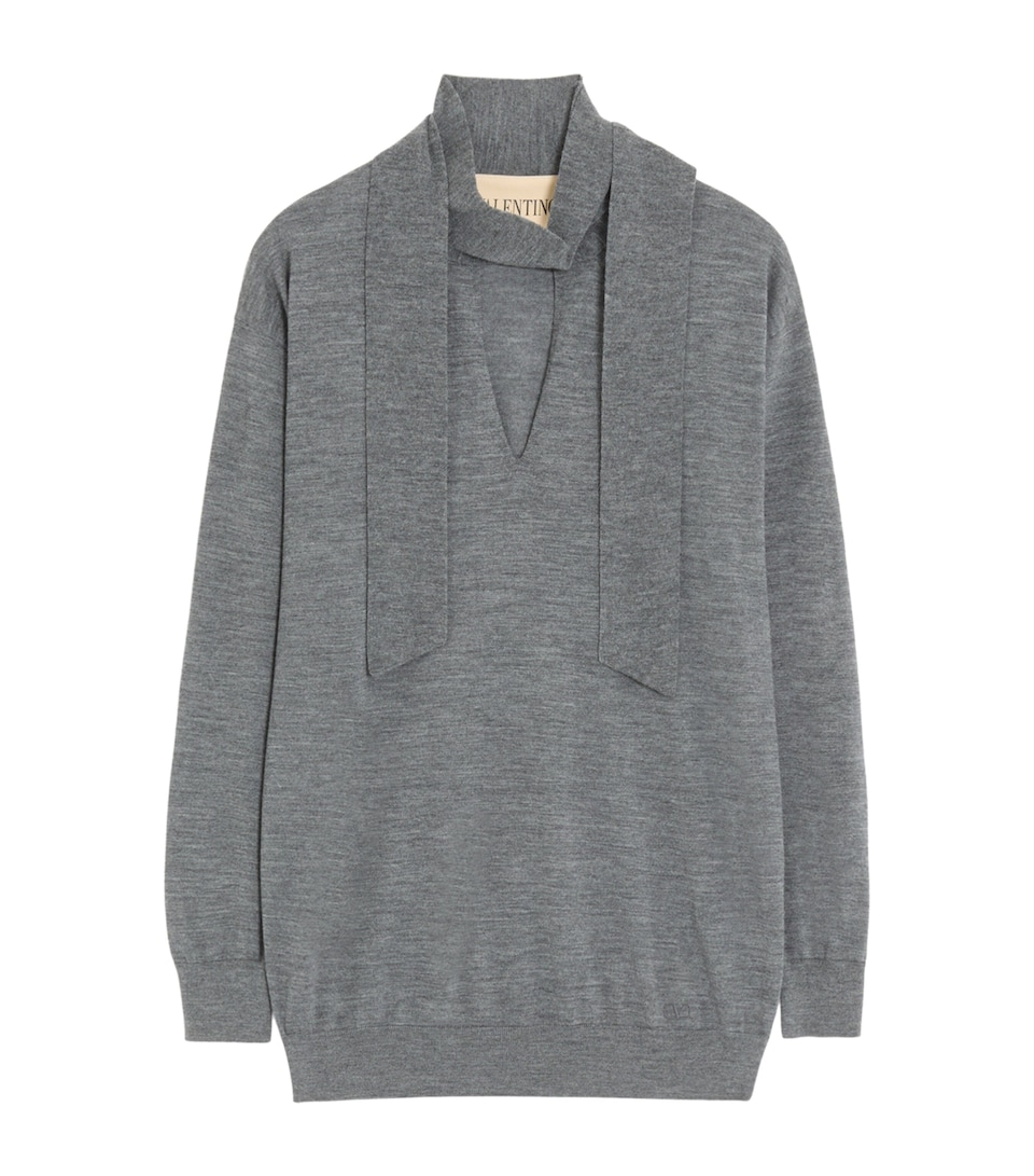 Valentino Womens Wool Tie-Neck Sweater