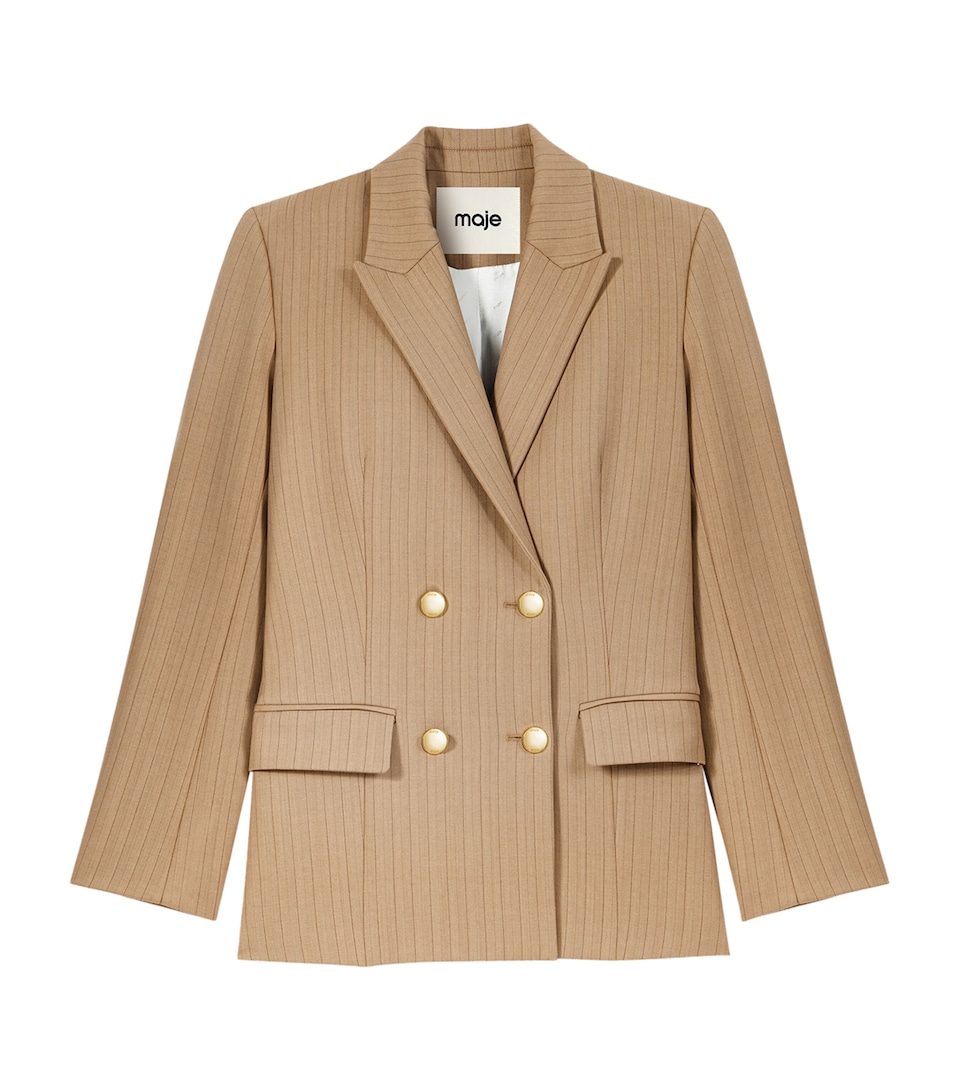 Maje Womens Wool-Blend Striped Blazer Beige