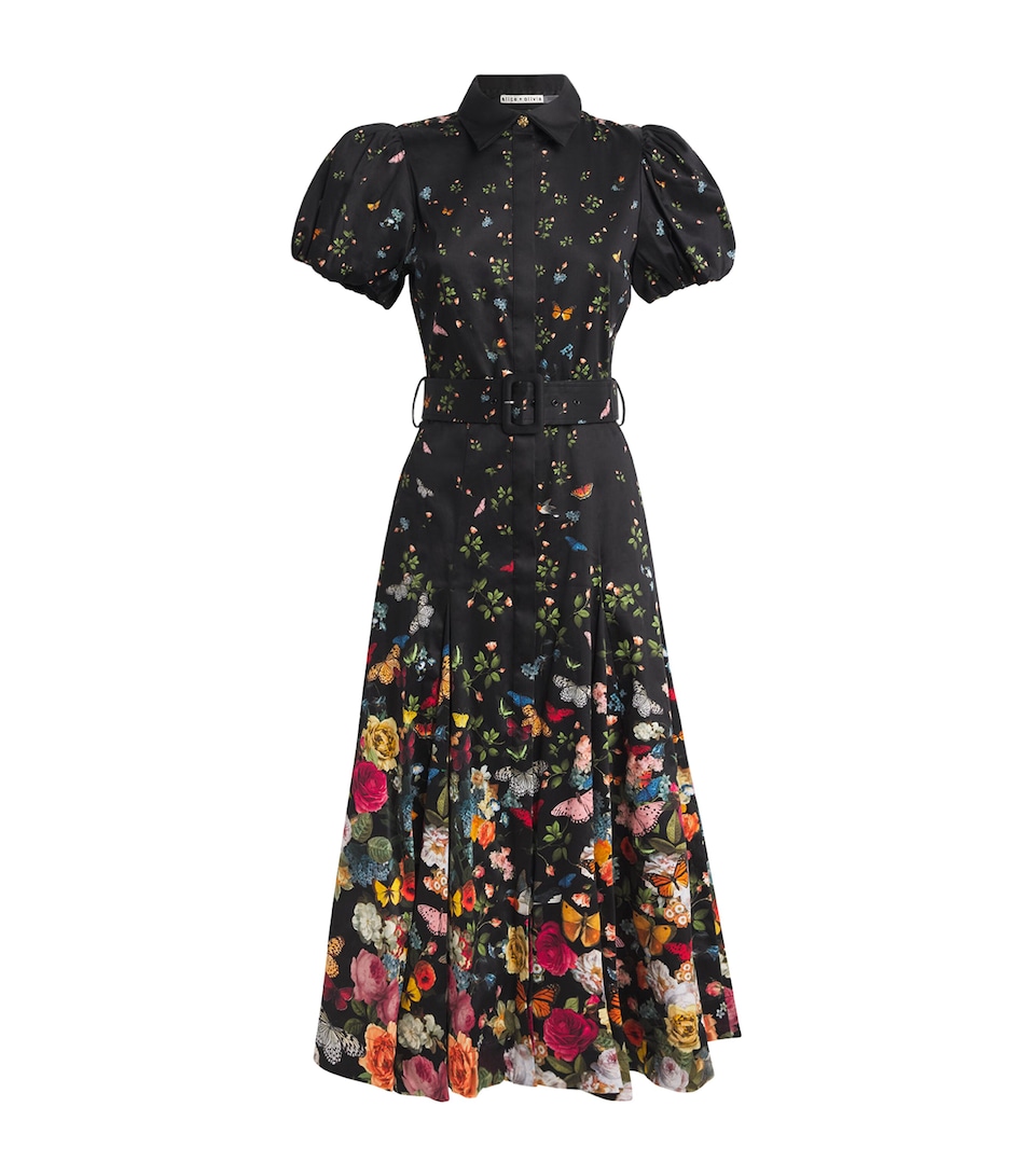 Alice+Olivia Womens Cotton-Blend Floral Henrietta Midi Dress Strngth Blck