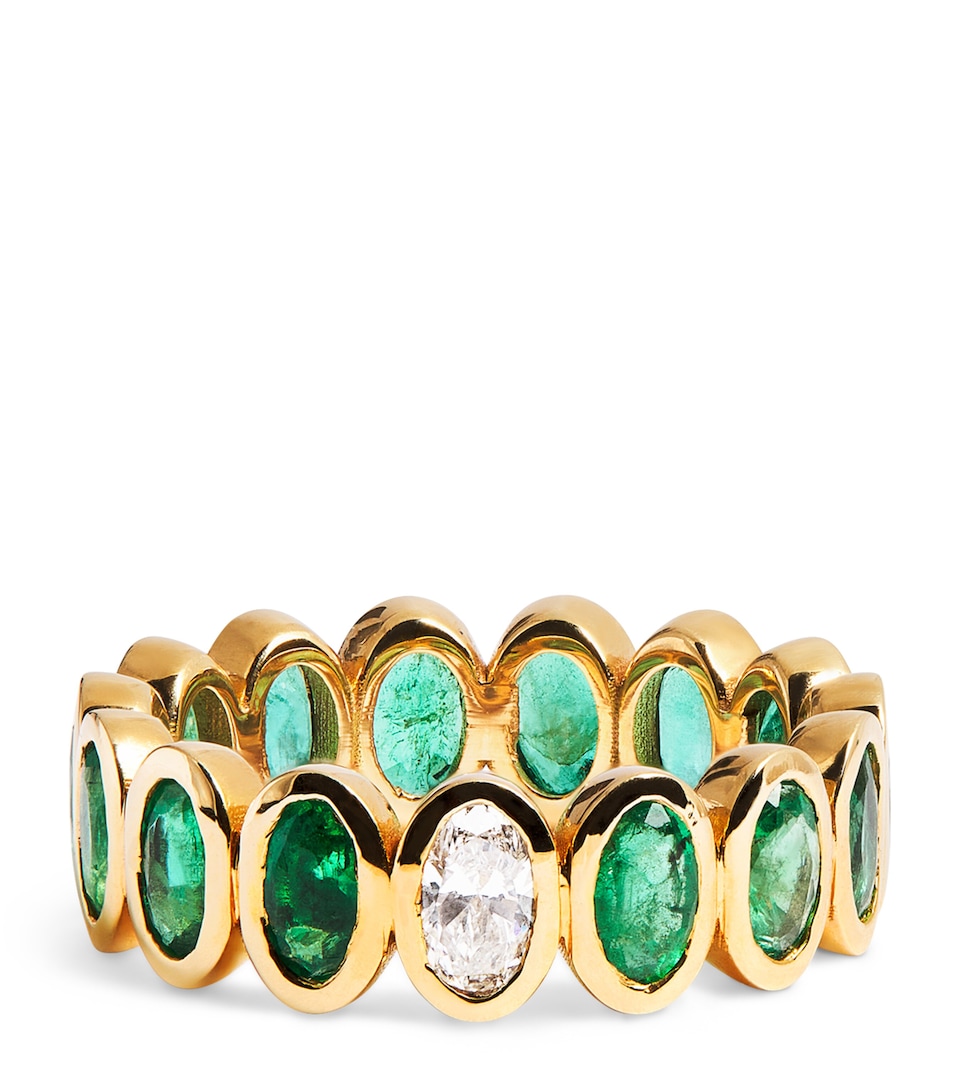 Yellow Gold, Diamond and Emerald Eternity Ring