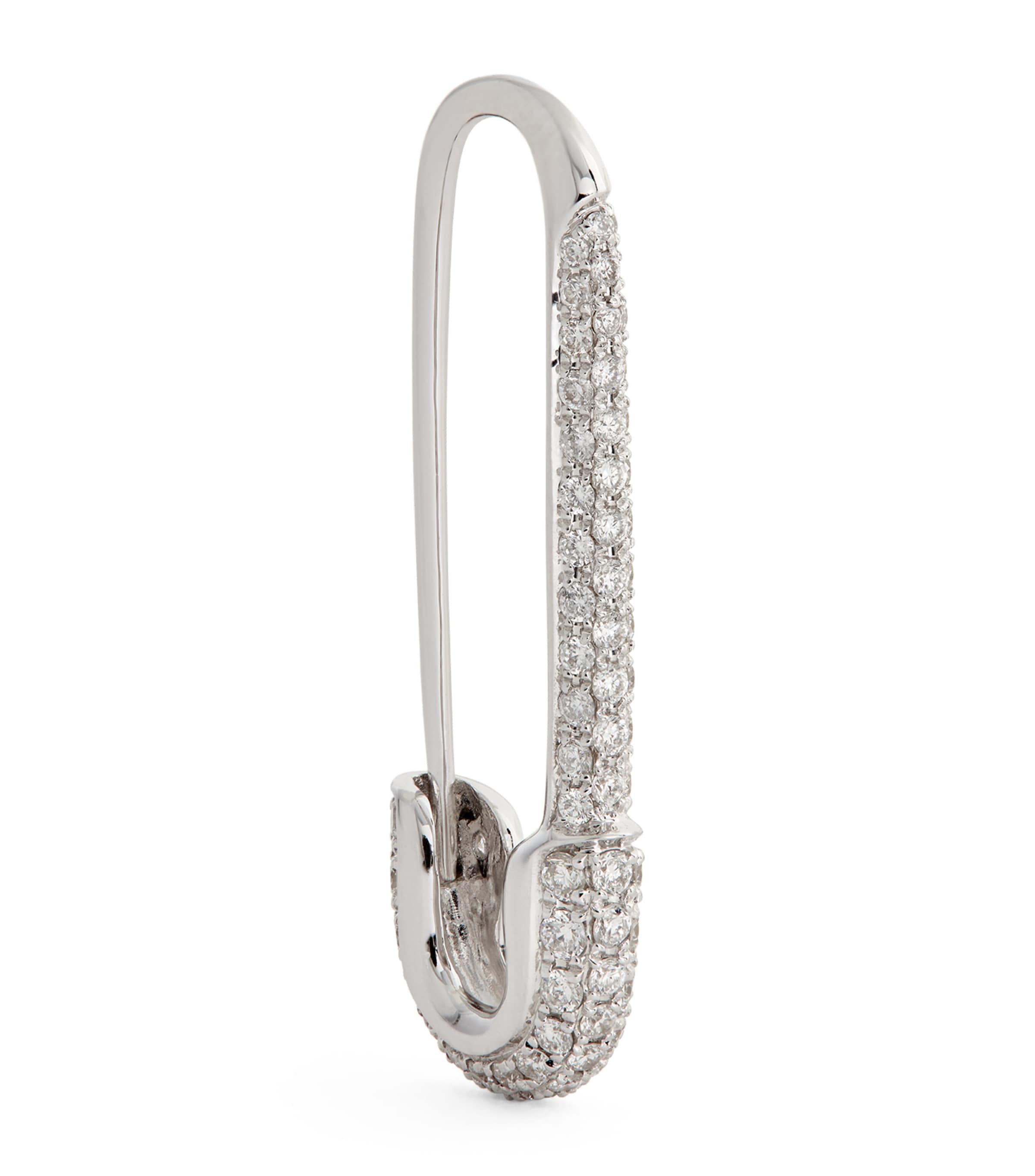 White Gold and Diamond Safety Pin Single Left Earring