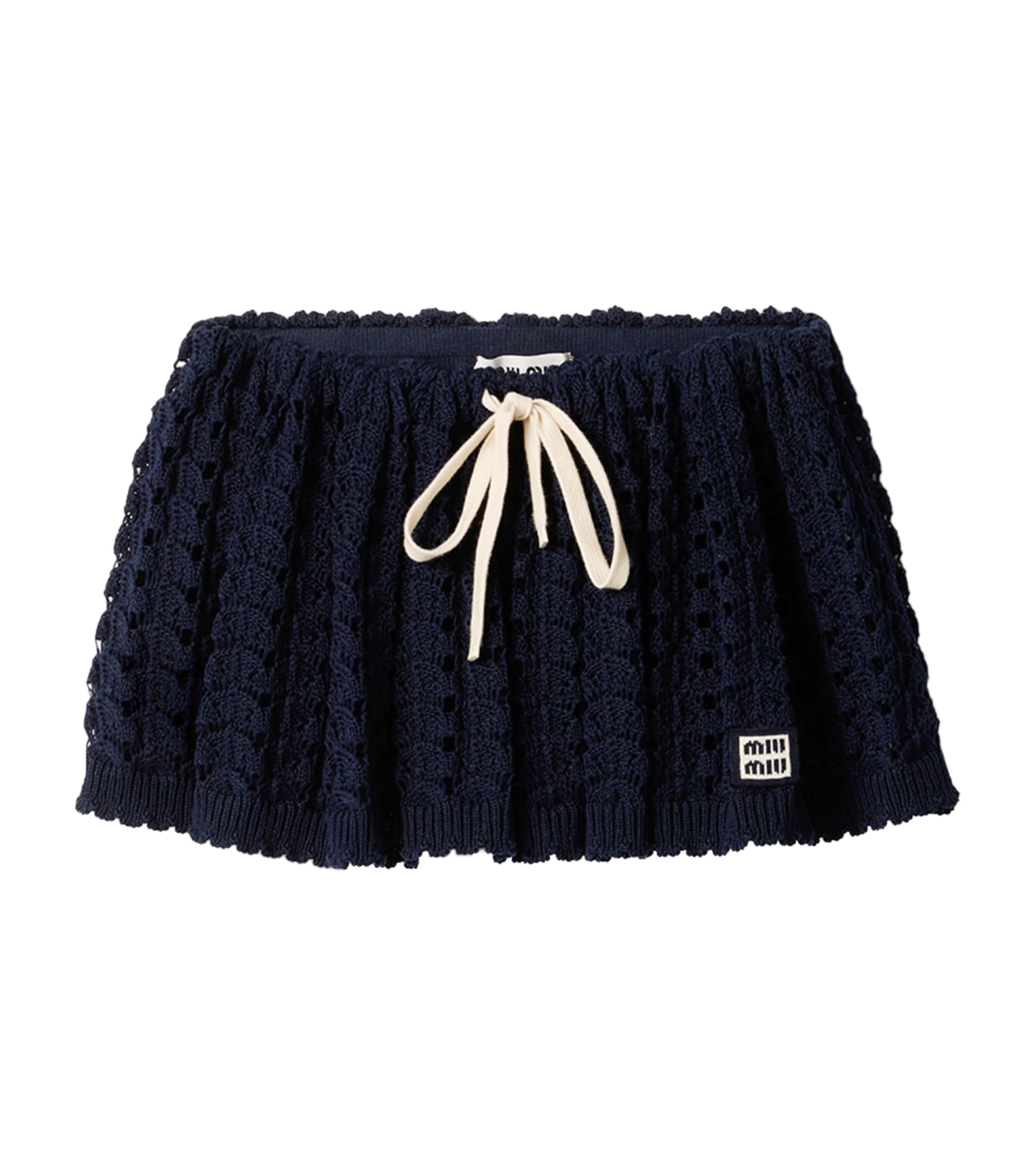 Miu Miu Womens Cotton Crochet Mini Skirt Blue