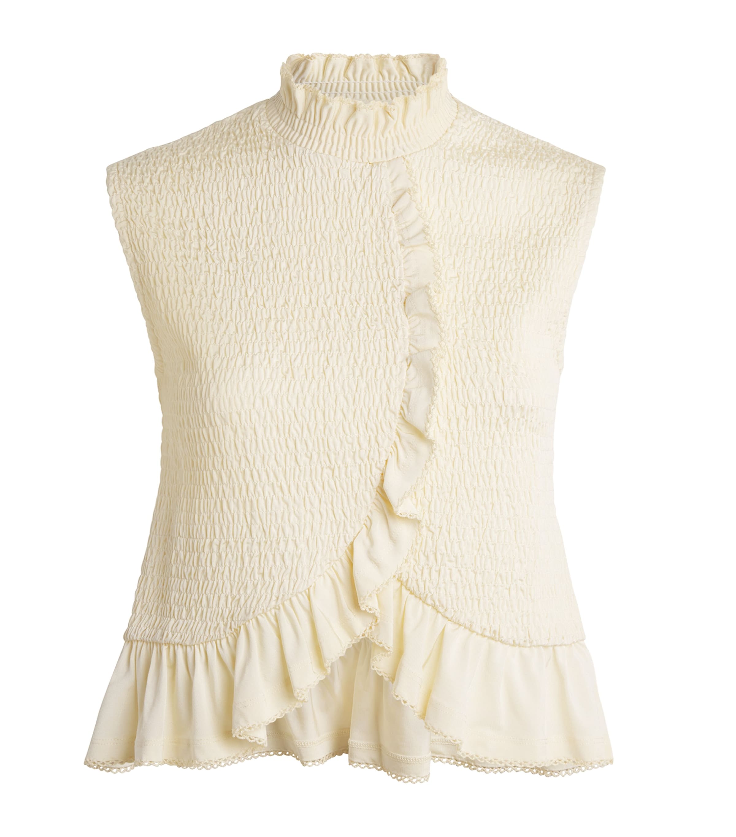 Sandro Paris Womens Ruffled Smock Sleeveless Top Light Yellow