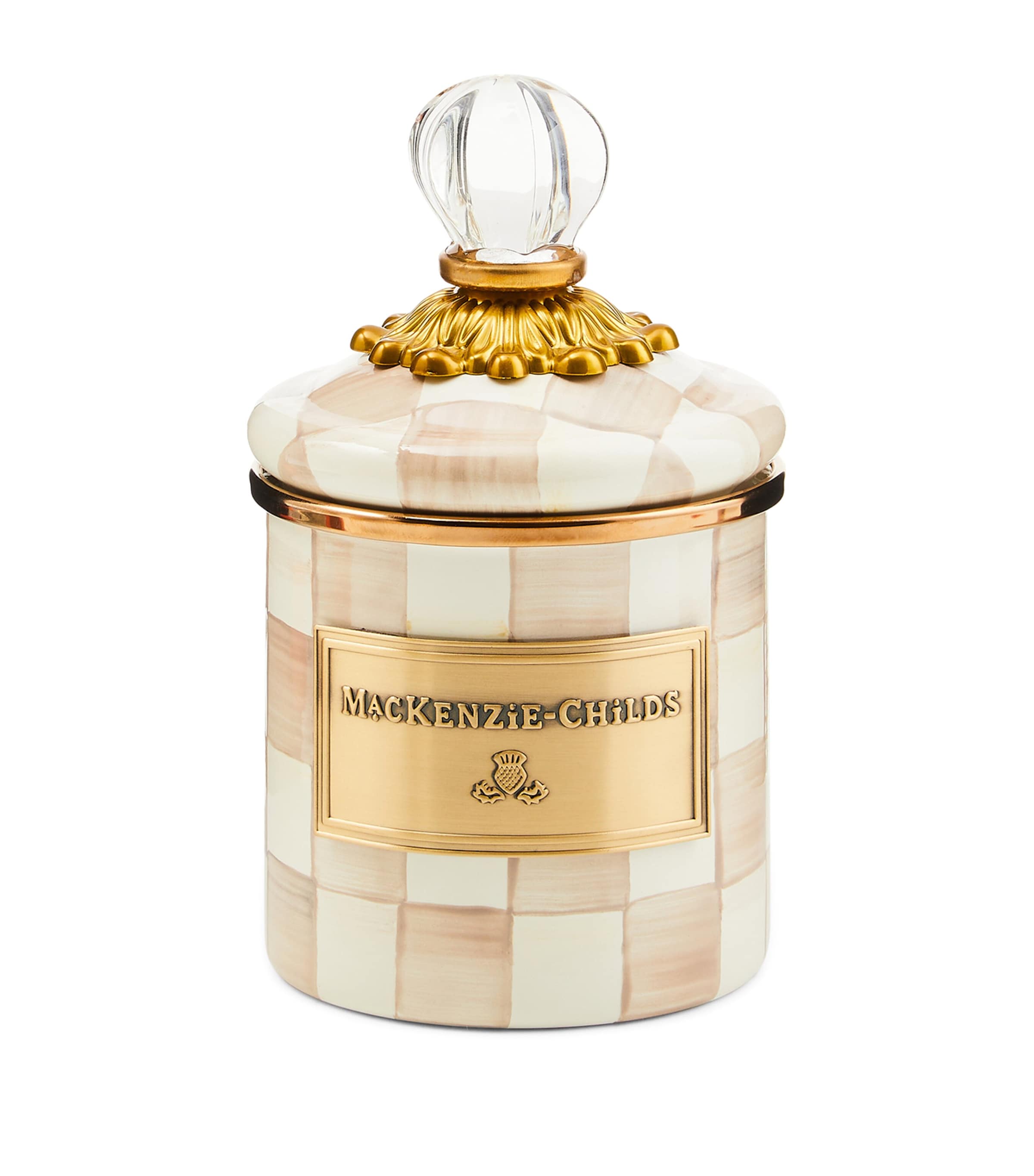 MacKenzie-Childs Mini Mocha Check Canister Beige