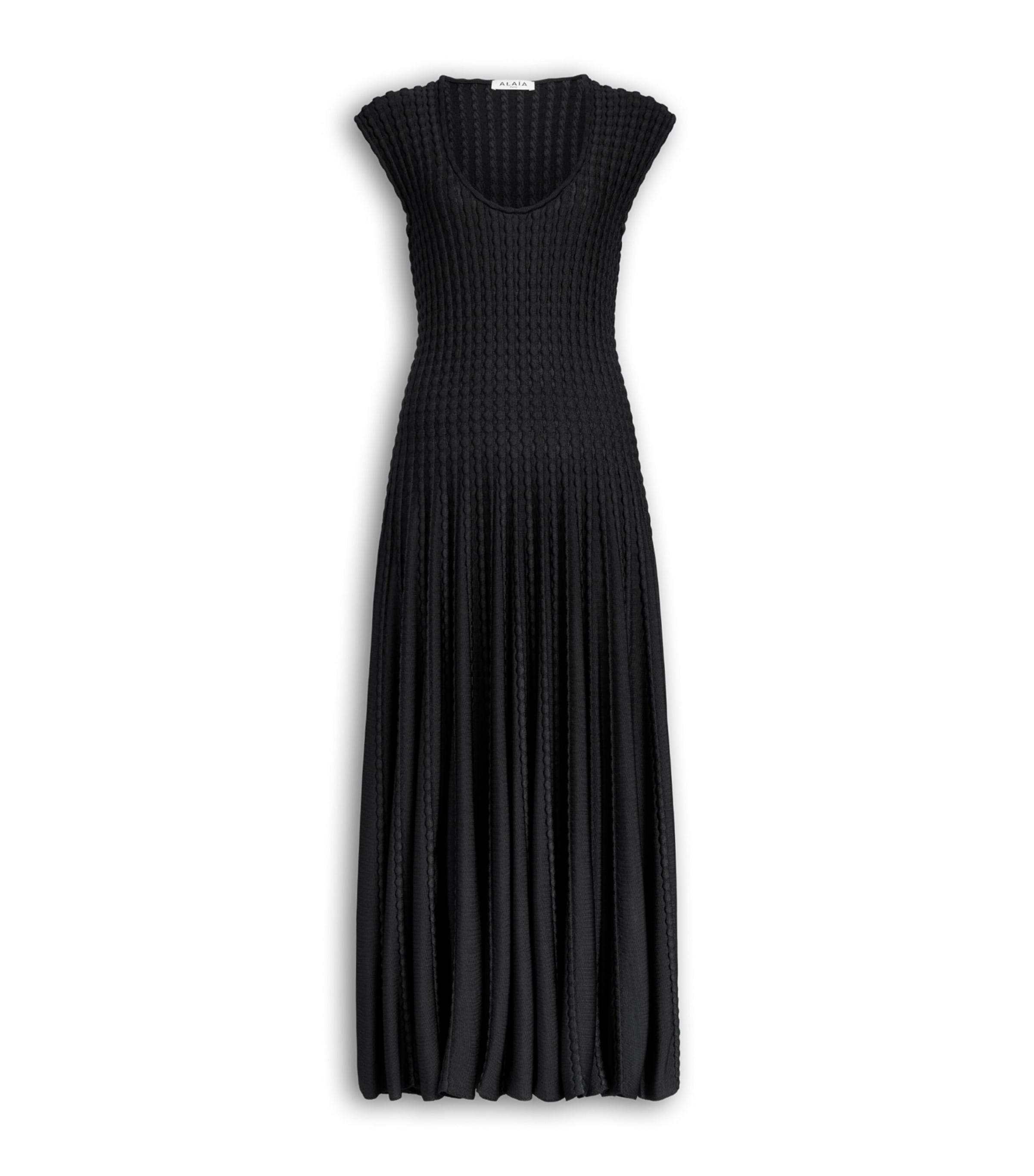 Alaïa Womens Knitted Flare Dress Noir Alaia