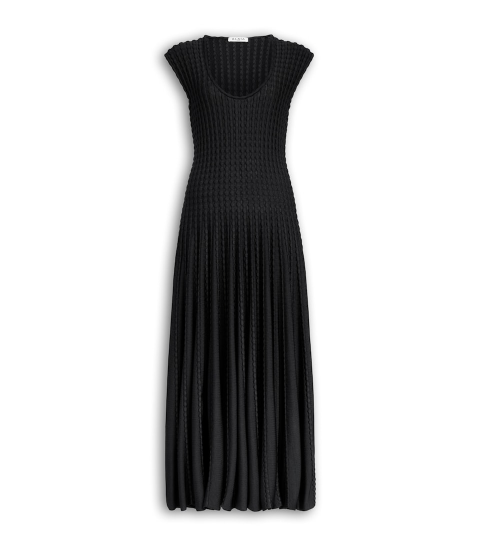 Alaïa Womens Knitted Flare Dress Noir Alaia