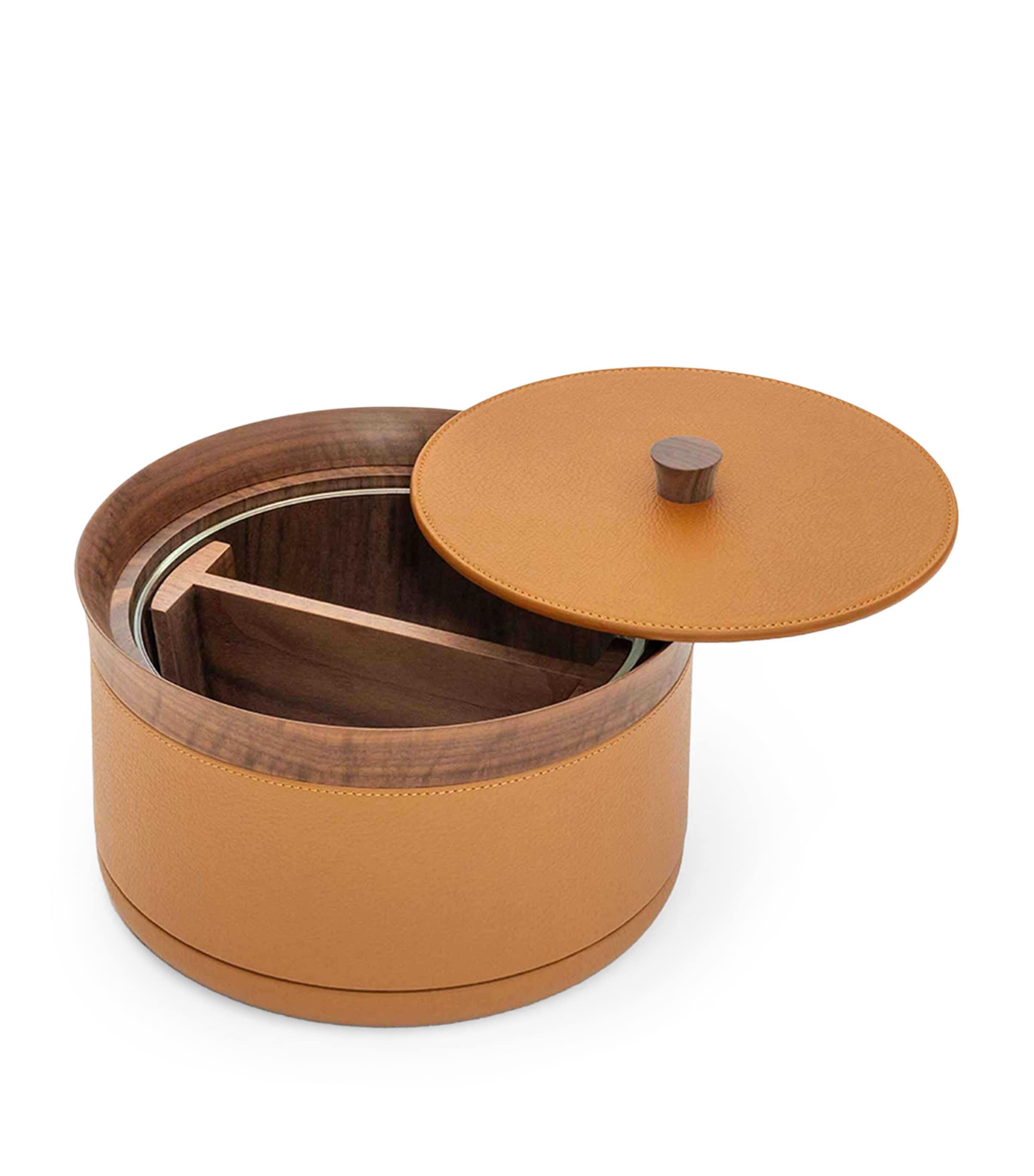 Poltrona Frau Leather Divided Serving Box Lthr Sc/qrzo Fume
