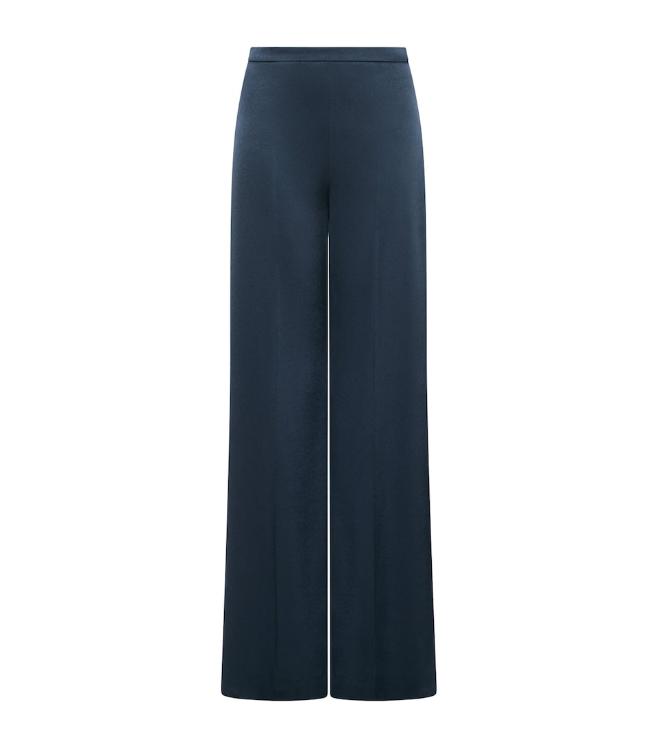 Marella Womens Satin Wide-Leg Trousers Aviation