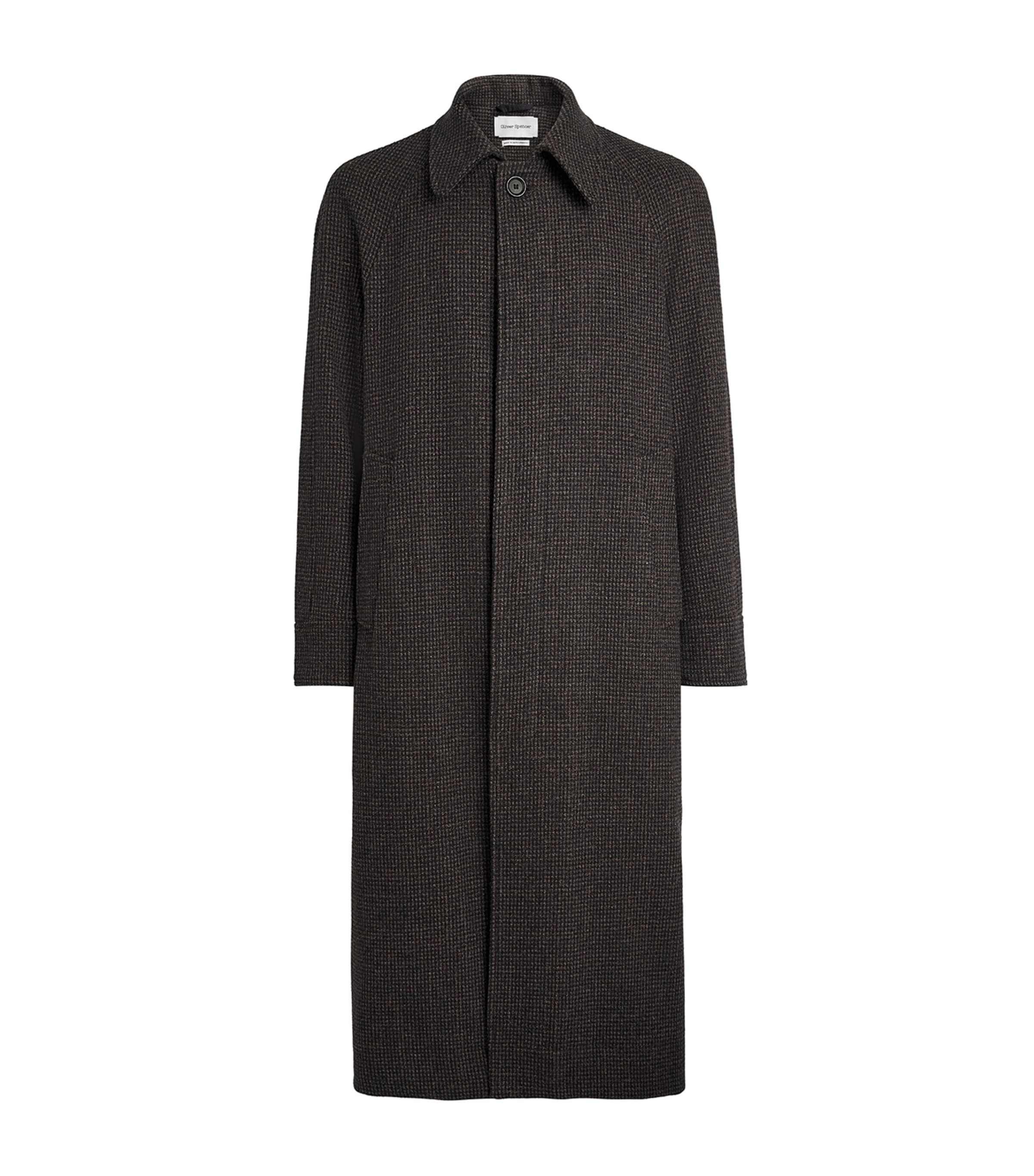 Oliver Spencer Mens Tweed Houndstooth Lothian Coat Brown