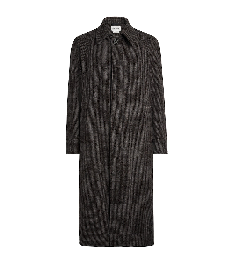 Oliver Spencer Mens Tweed Houndstooth Lothian Coat Brown