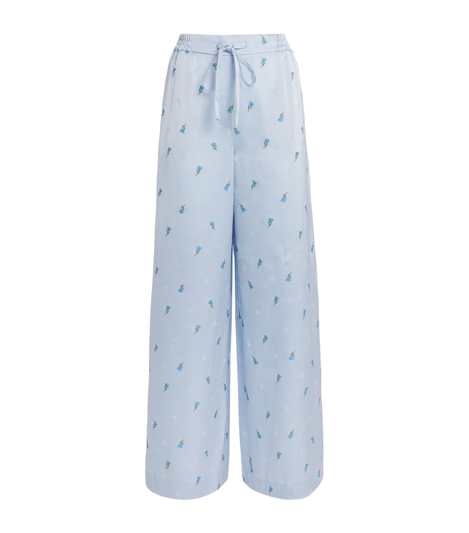 Claudie Pierlot Womens Satin Floral Wide-Leg Trousers Sky