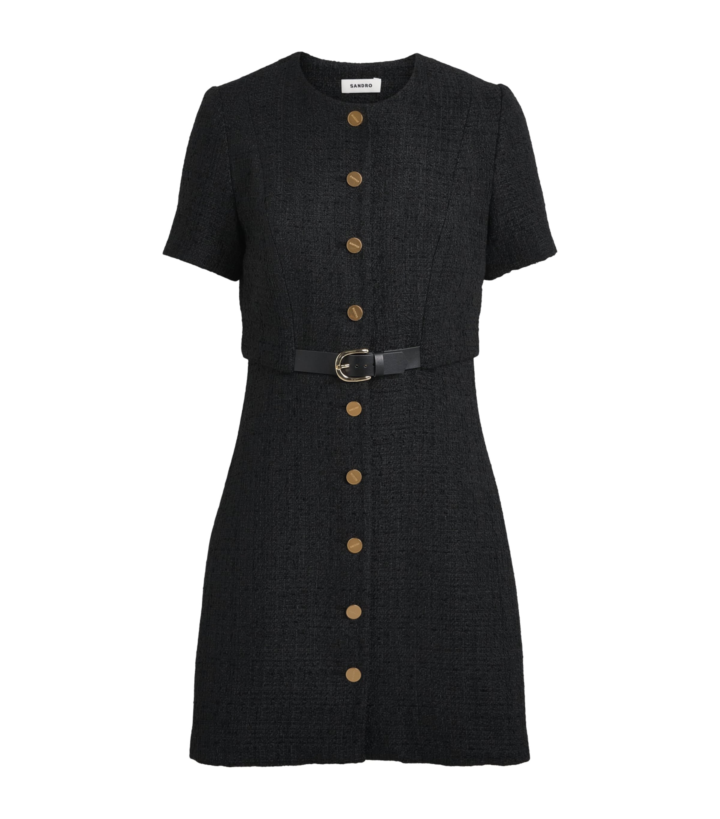 Sandro Paris Womens Tweed Belted Mini Dress Black