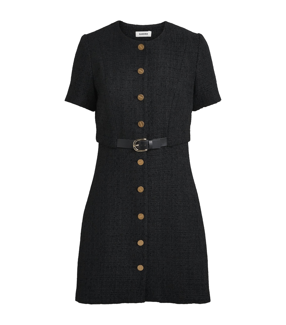 Sandro Paris Womens Tweed Belted Mini Dress Black