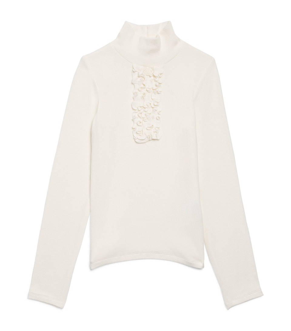 Monnalisa Ribbed Ruffle Rollneck Top (2-12 Years) Panna