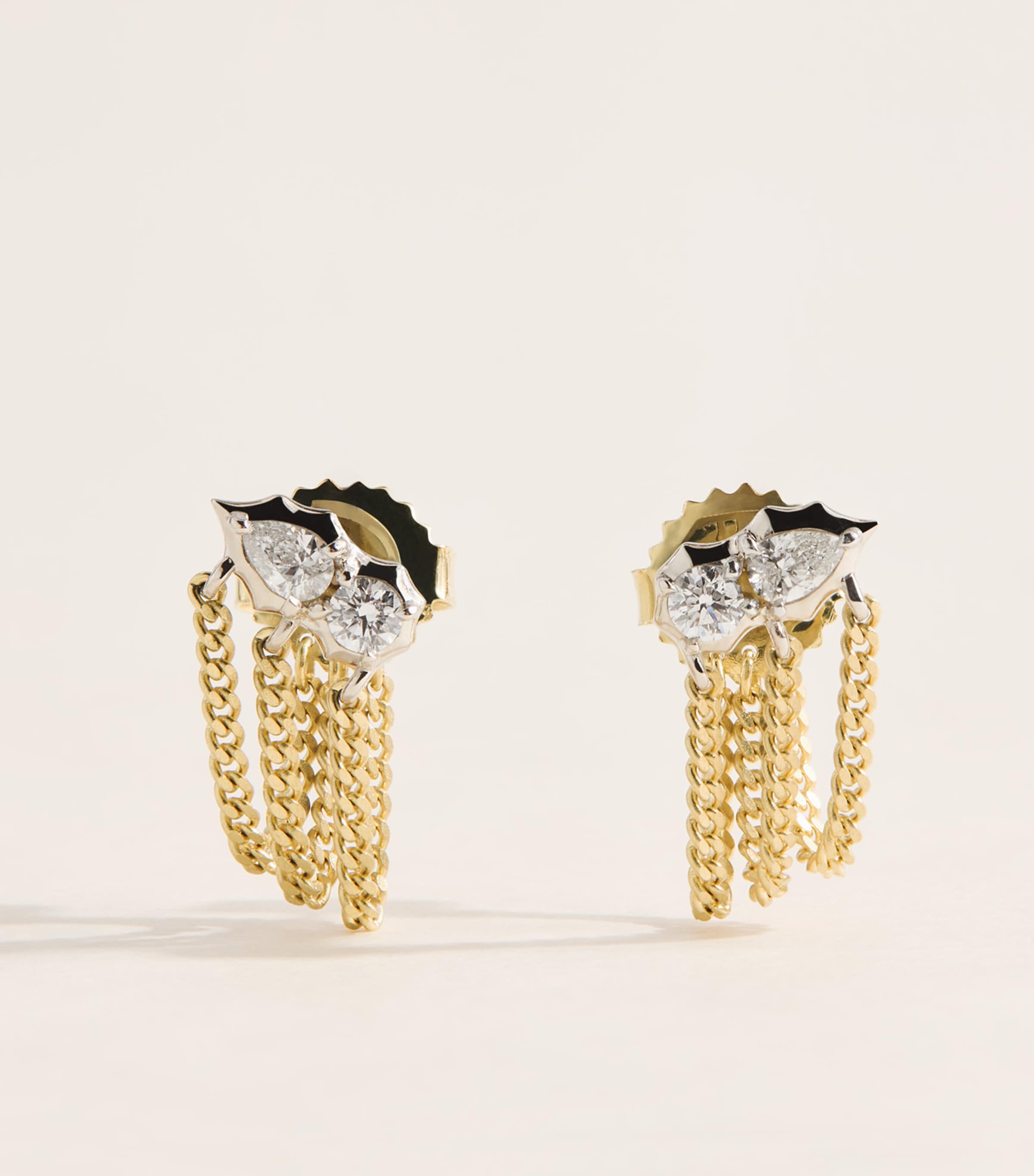 Jade Trau Yellow Gold, Platinum and Diamond Posey Chain Earrings Yellow Gold