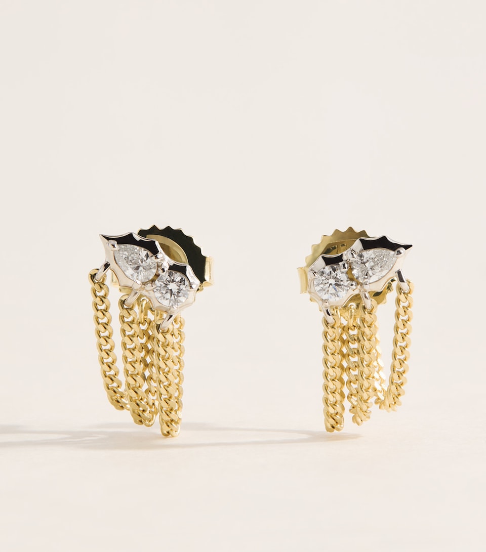 Jade Trau Yellow Gold, Platinum and Diamond Posey Chain Earrings Yellow Gold