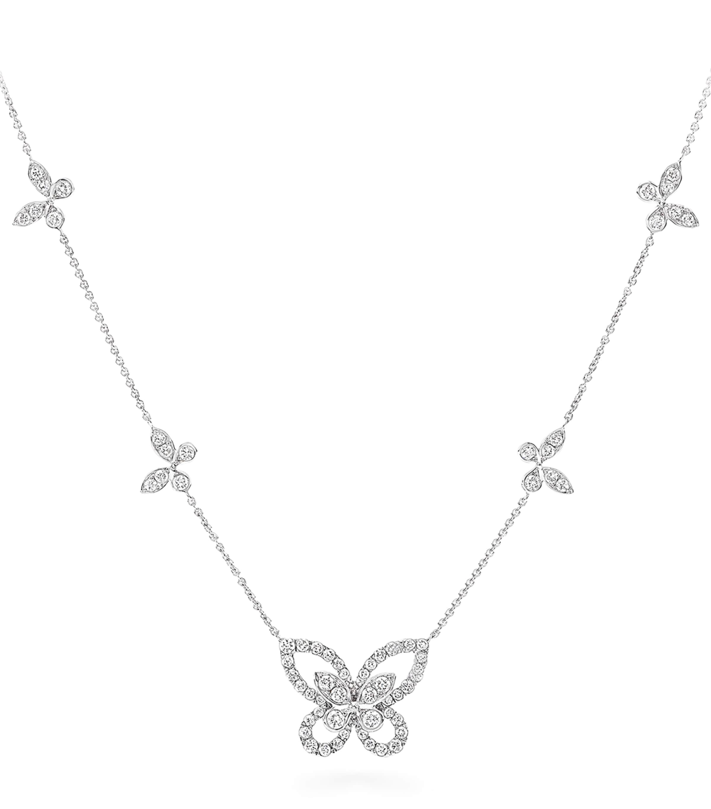 White Gold and Diamond Multi Butterfly Necklace