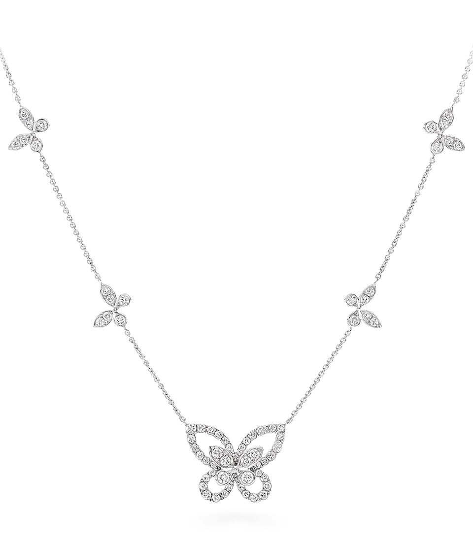 White Gold and Diamond Multi Butterfly Necklace