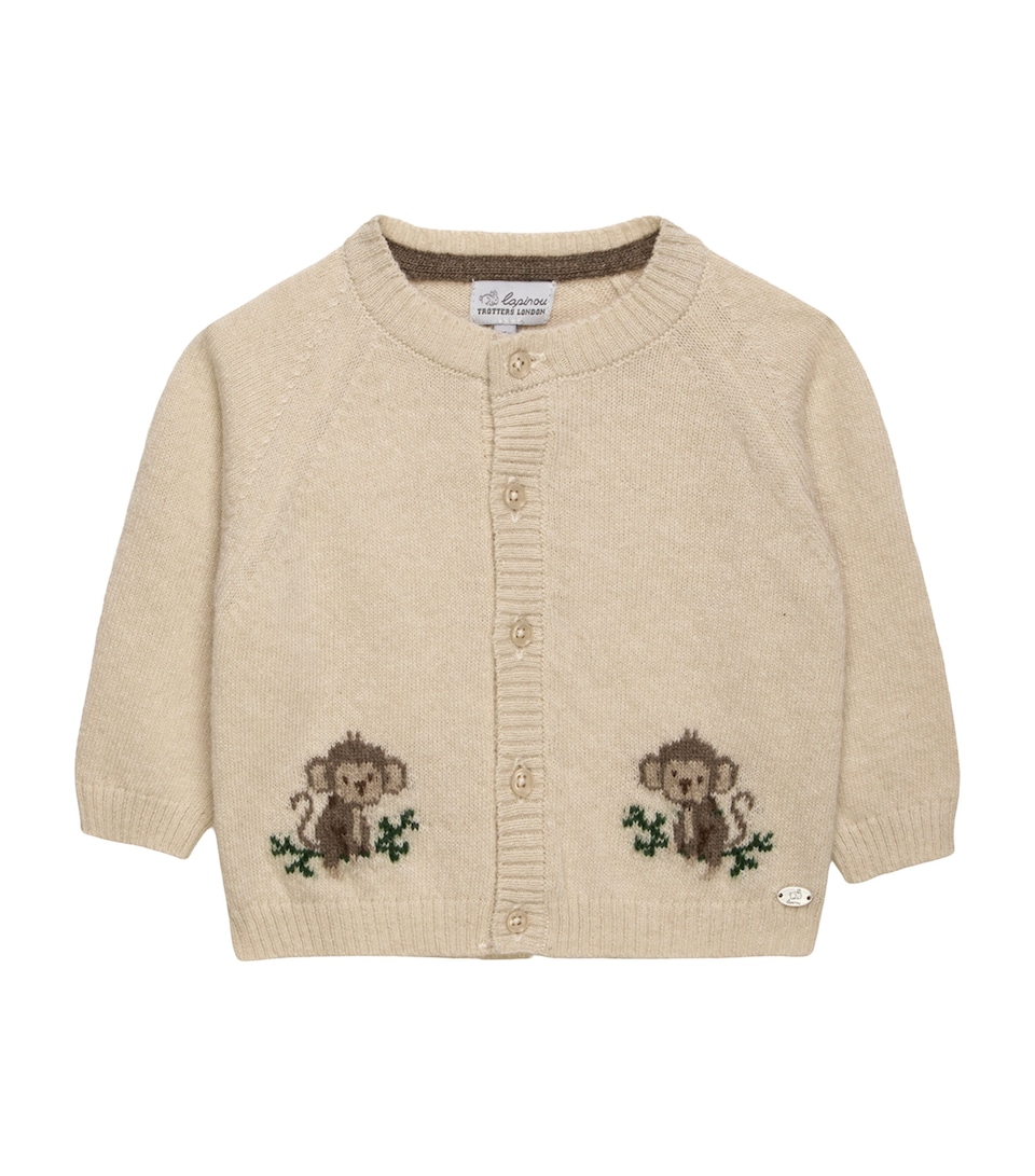 Trotters Merino-Cashmere Monkey Cardigan (Newborn-12 Months) Oatmeal
