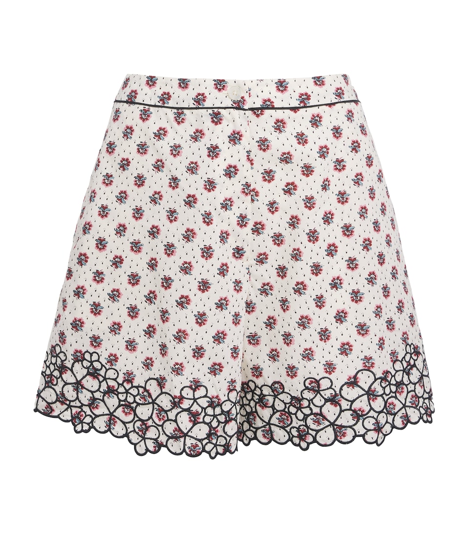 Claudie Pierlot Womens Cotton Poplin Embroidered Shorts Light Print