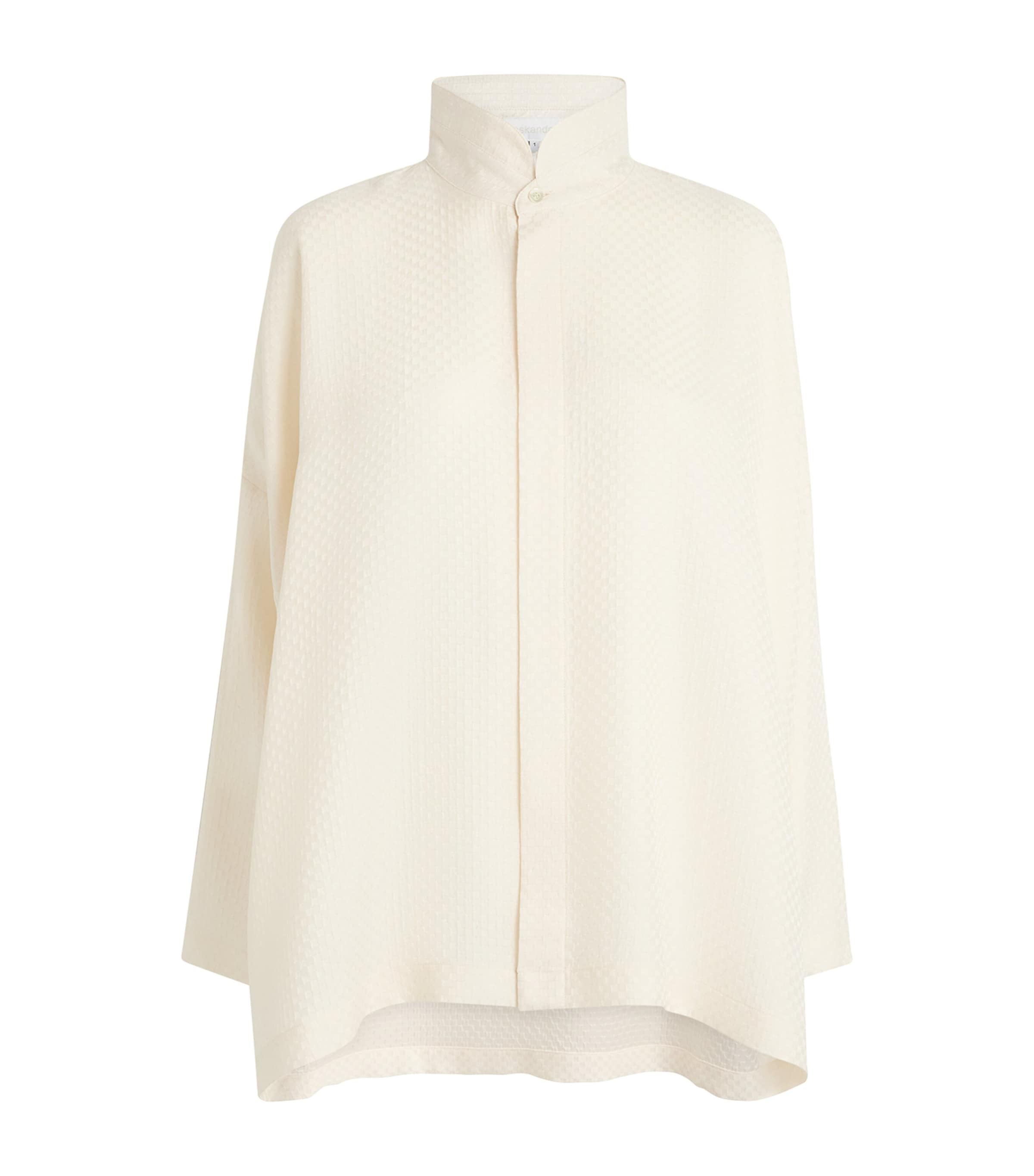Eskandar Womens Silk Double-Stand Collar Shirt Ivory