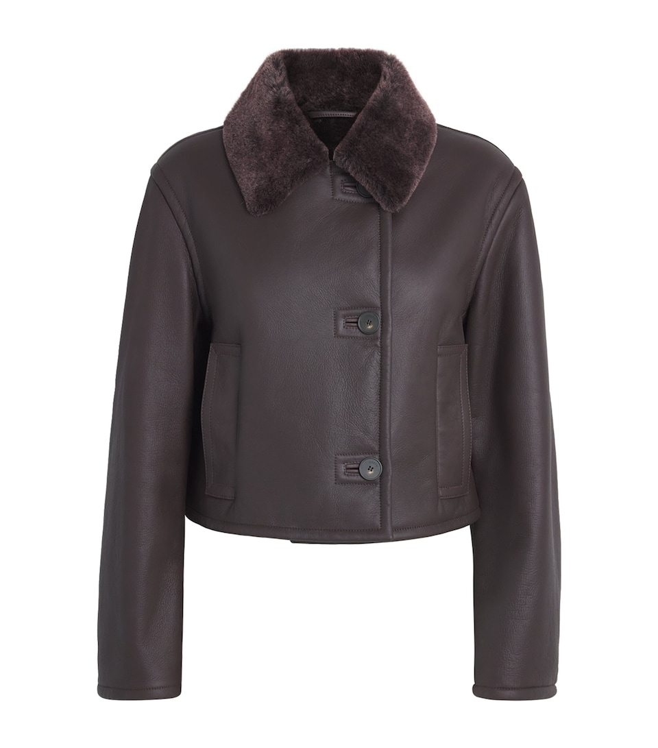 Joseph Womens Leather-Shearling Liri Jacket Mahogany