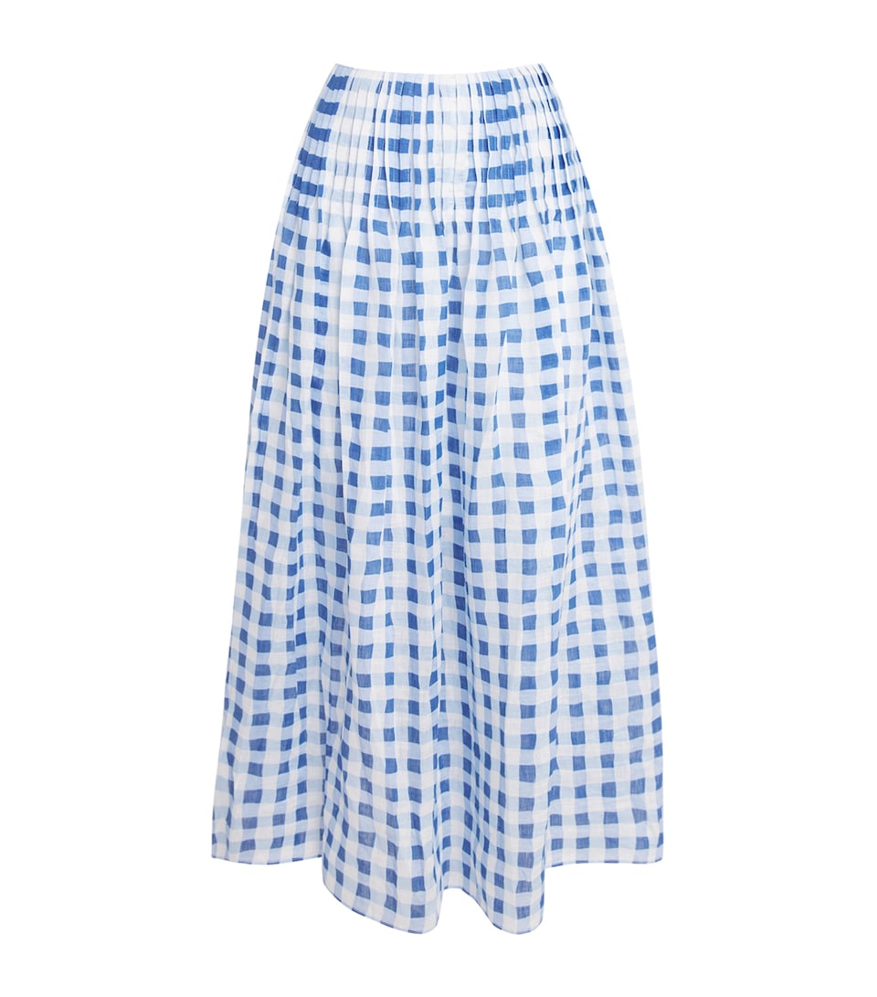 Linen-Blend Gingham Maxi Skirt