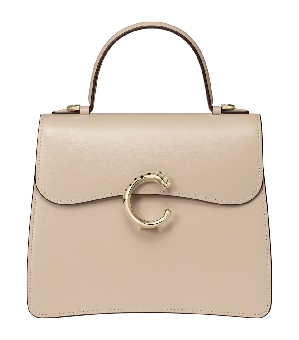 Cartier Womens Small Leather Panthère De Cartier Top-Handle Bag Cord Beige