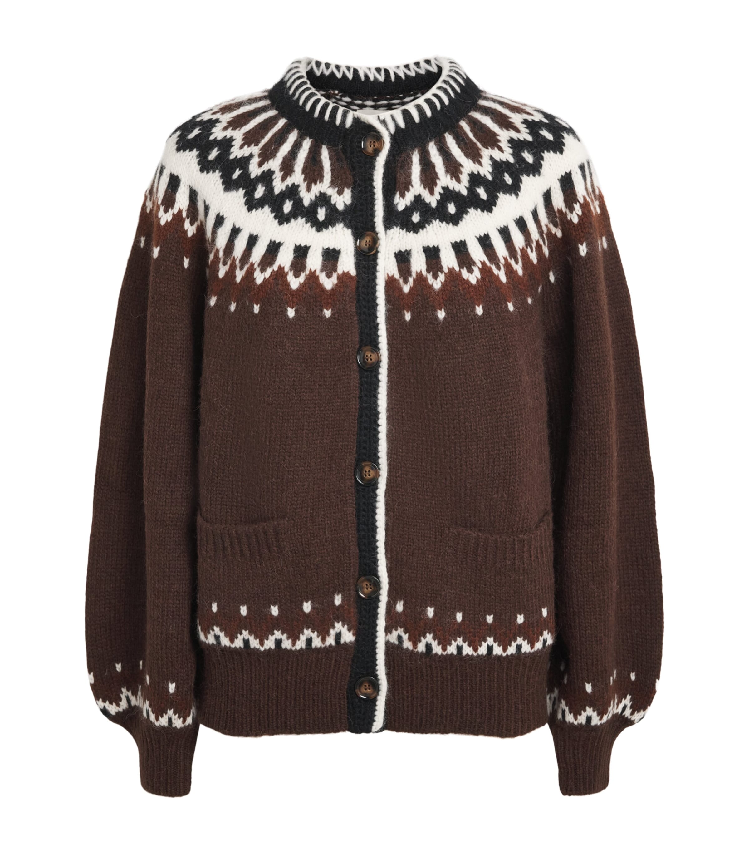 DÔEN Womens Alpaca-Blend Jacquard Cardigan Aberdeen Fair Isle