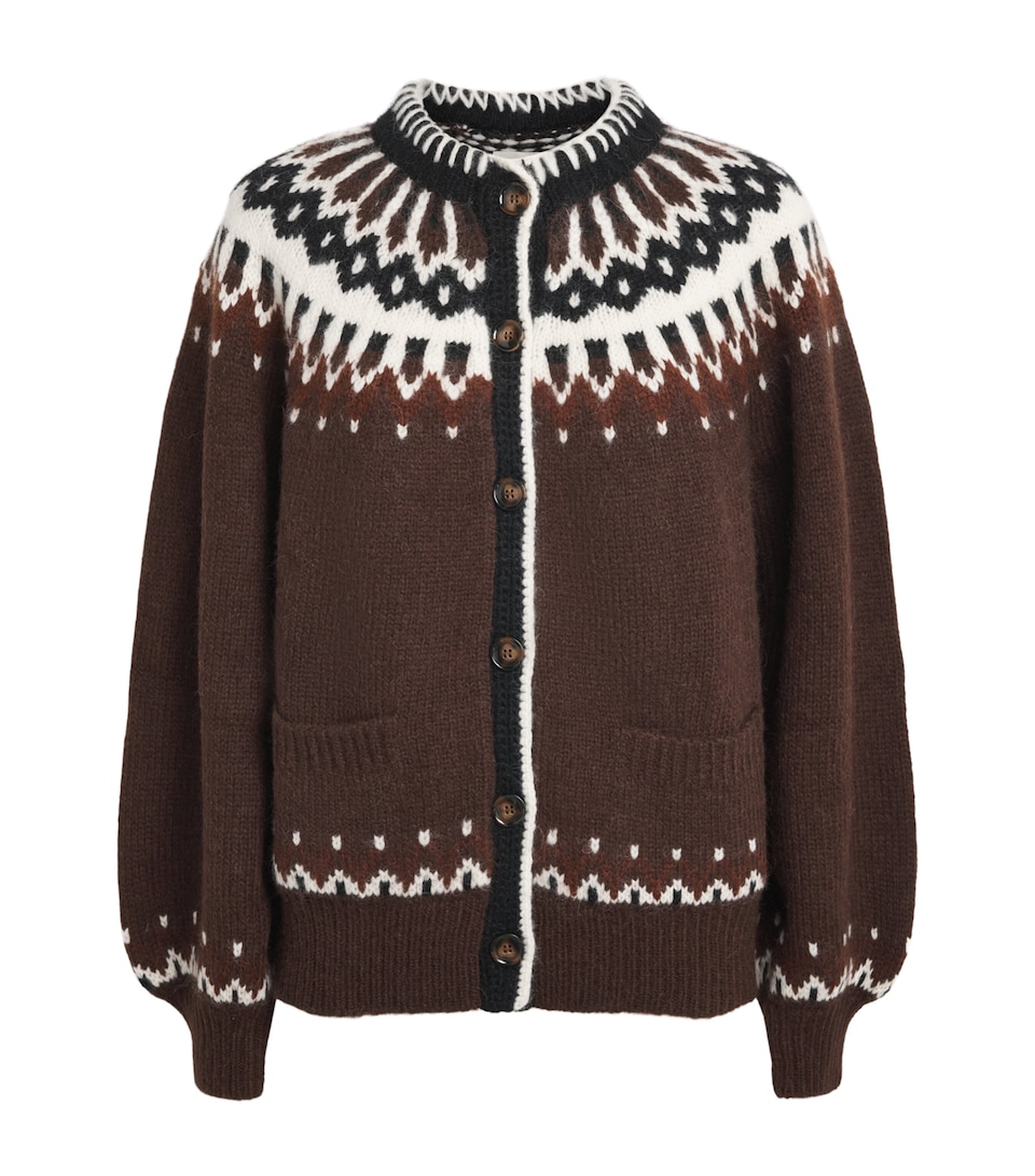 DÔEN Womens Alpaca-Blend Jacquard Cardigan Aberdeen Fair Isle