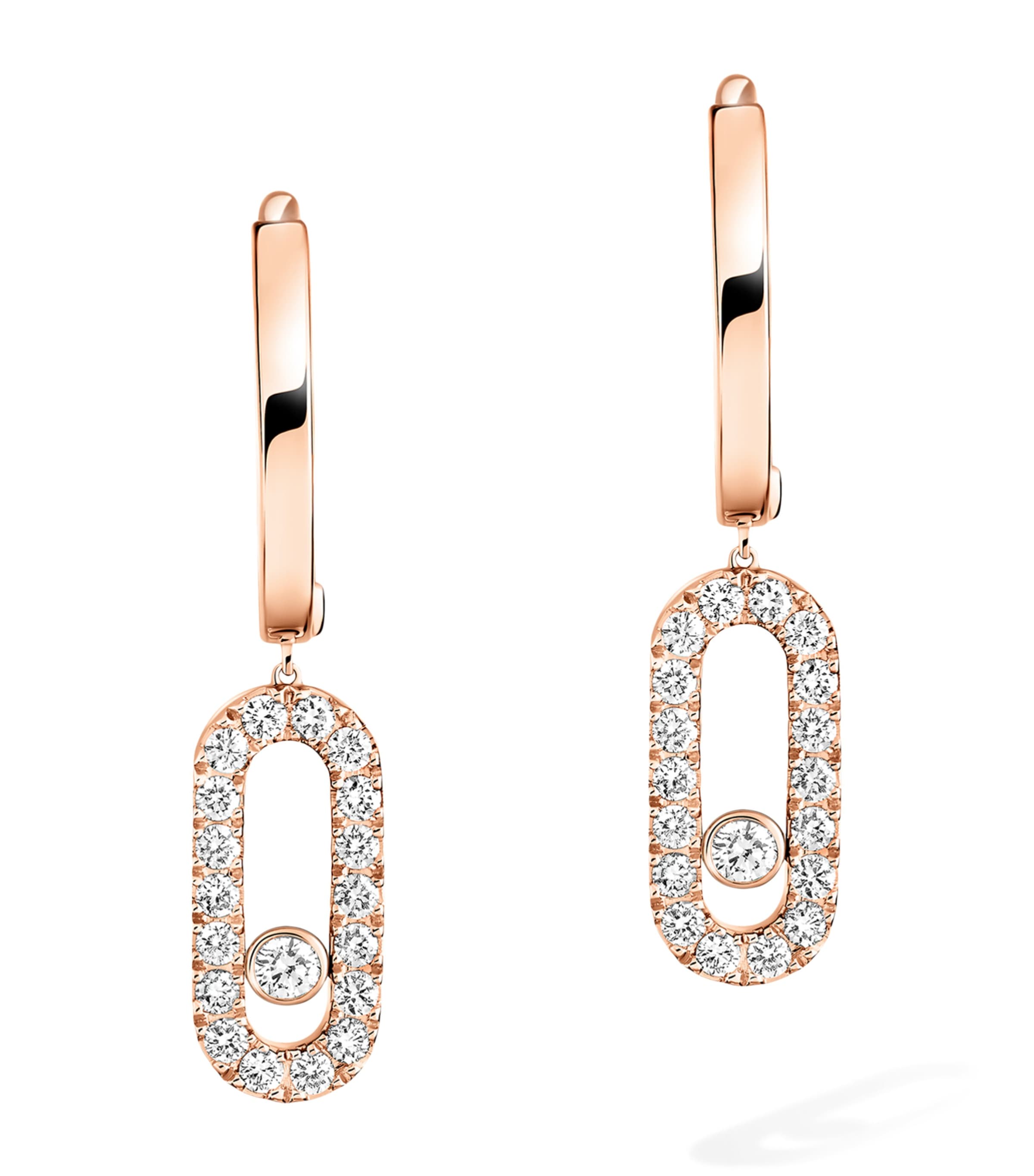 Messika Move Uno Rose Gold and Diamond Drop Earrings Pink Gold