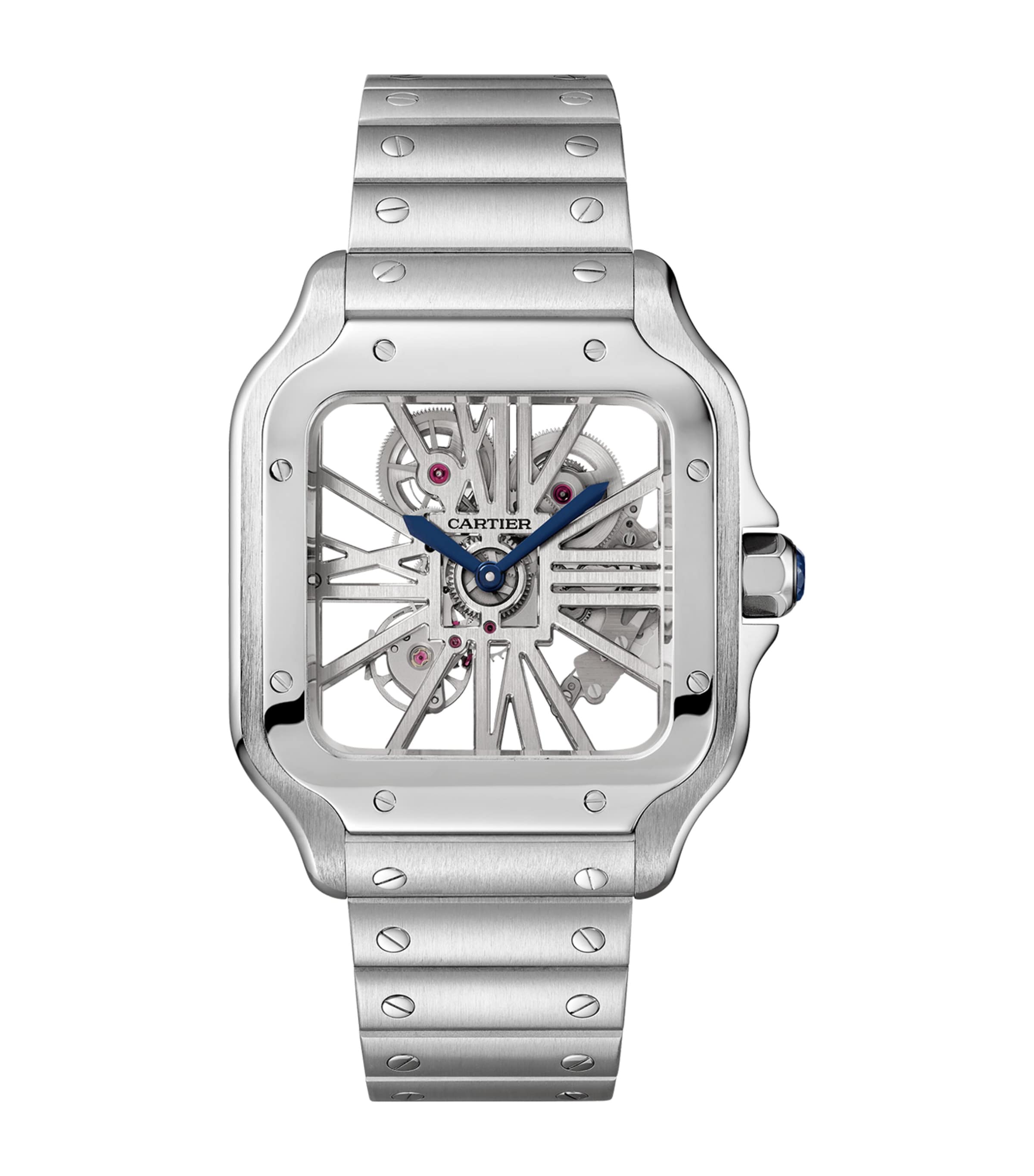 Large Steel Santos de Cartier Skeleton Watch 39.8mm