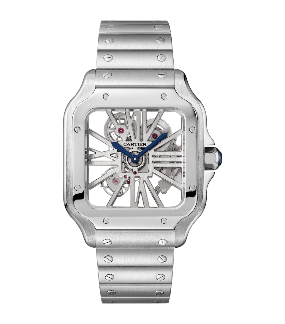 Large Steel Santos de Cartier Skeleton Watch 39.8mm