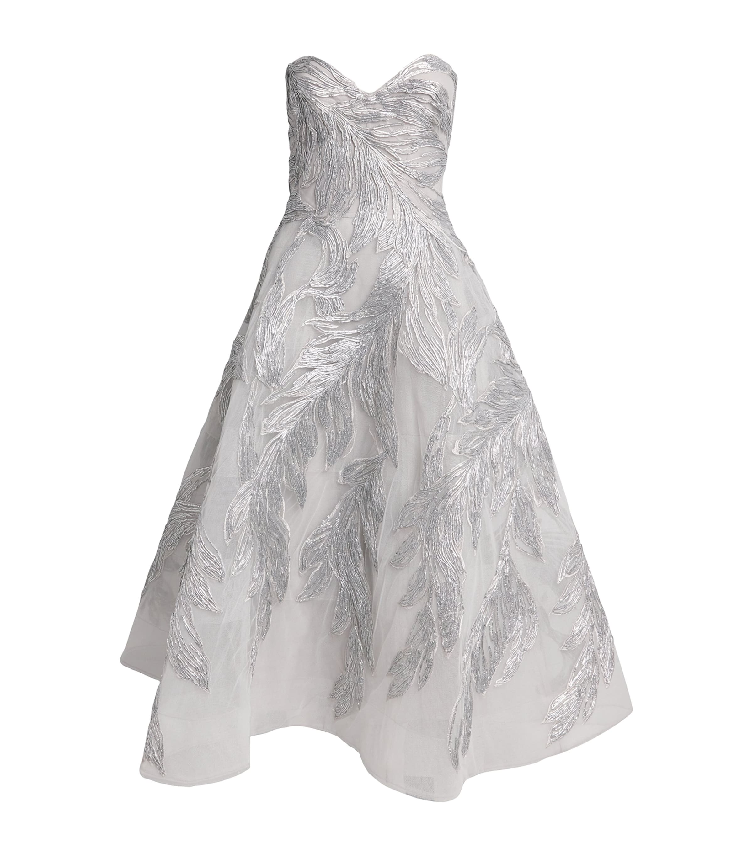 Feather-Embroidered Cocktail Gown