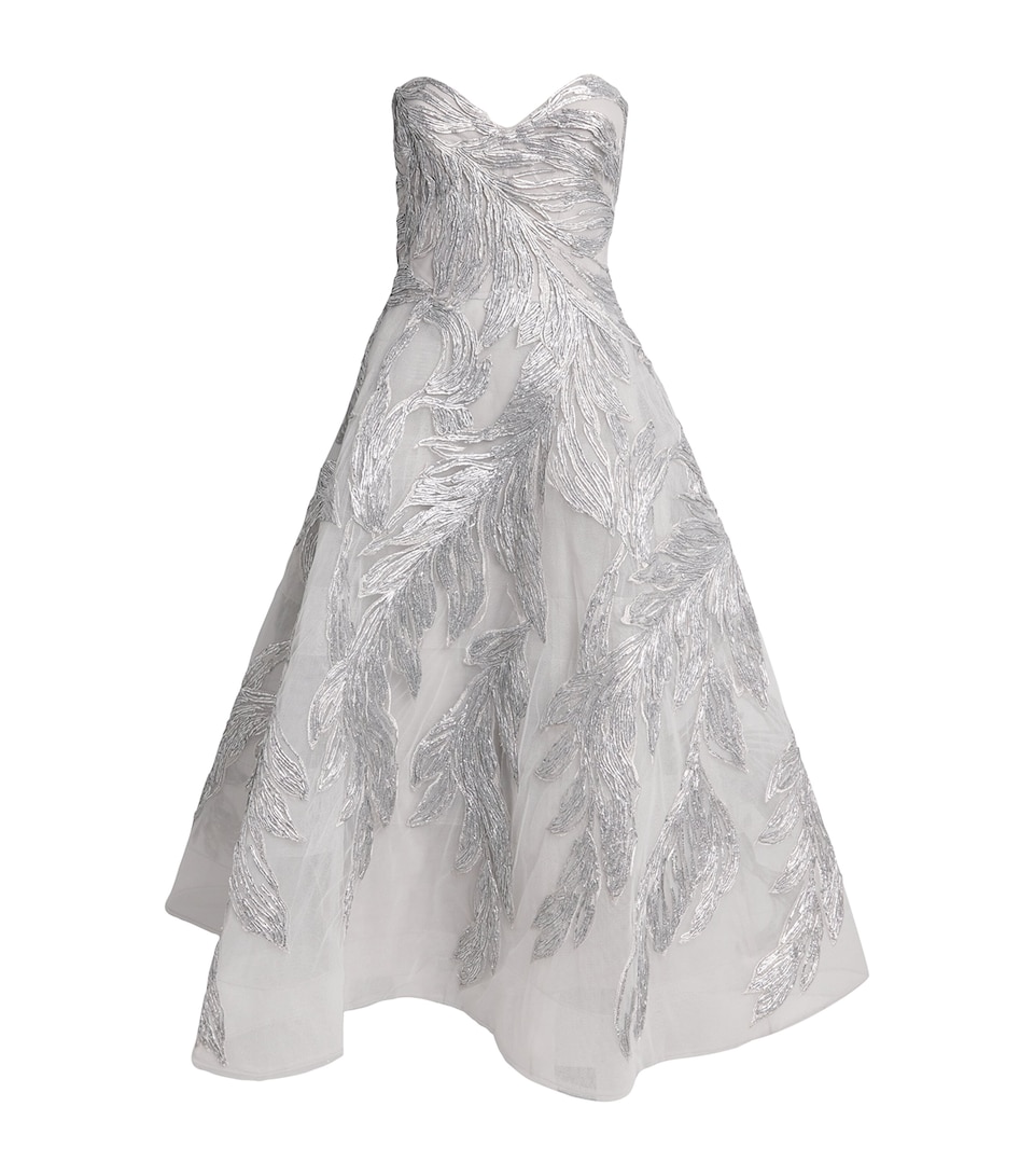 Feather-Embroidered Cocktail Gown