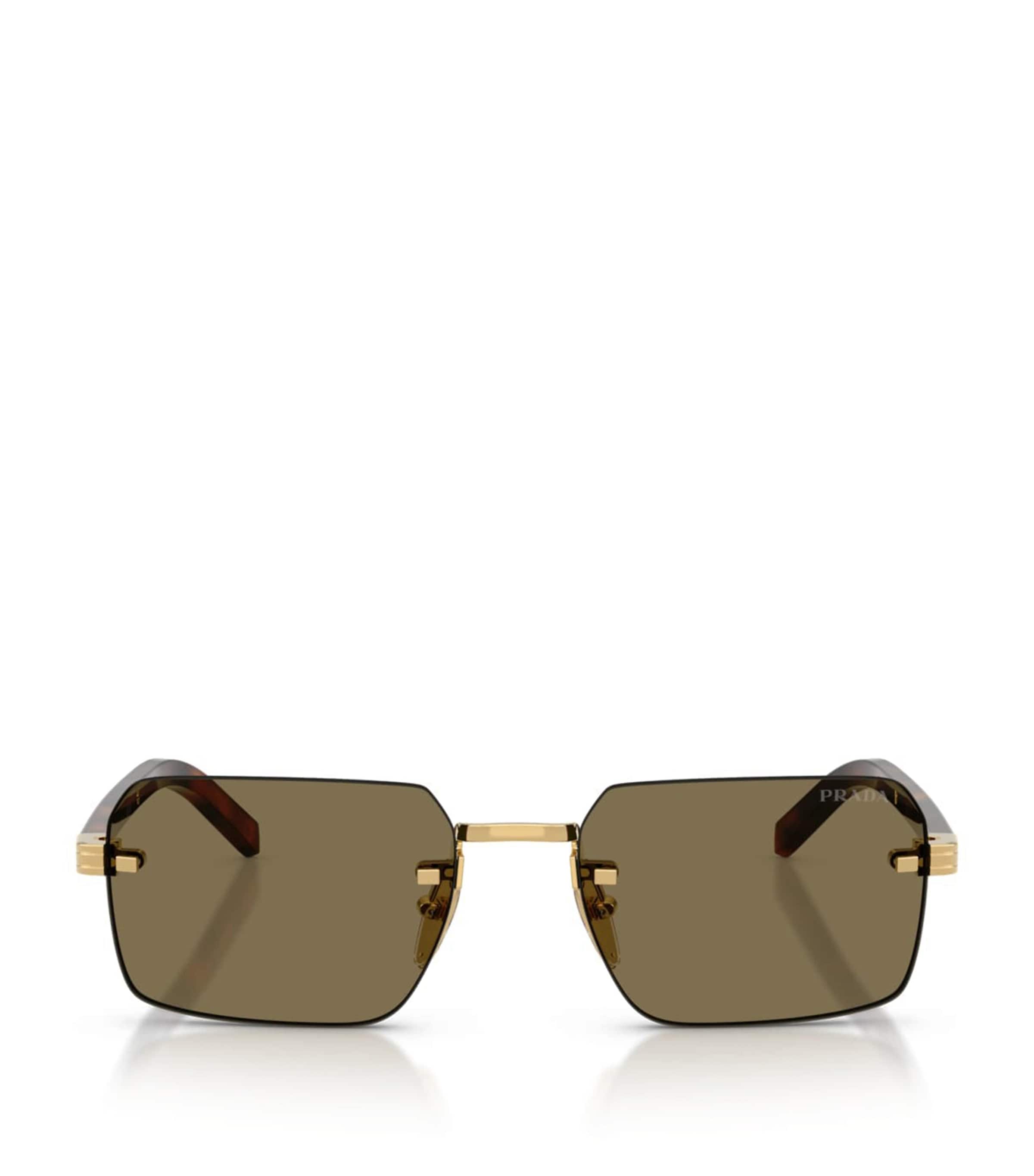 Prada Rimless Rectangle Sunglasses Gold
